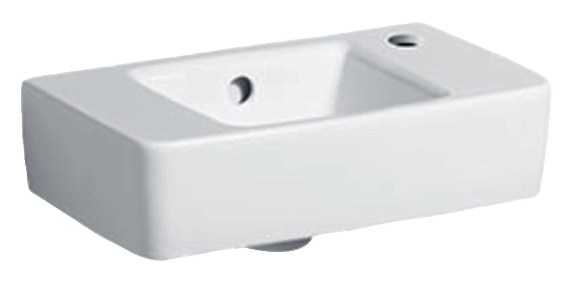 GEBERIT RENOVA PLAN Waschbecken Keramik 40 cm breit, Weiß, verkürzte Ausladung, Hahnloch rechts, mit Überlauf