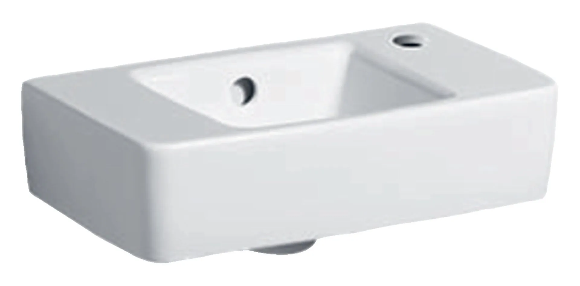 GEBERIT RENOVA PLAN Waschbecken Keramik 40 cm breit, Weiß, verkürzte Ausladung, Hahnloch rechts, mit Überlauf