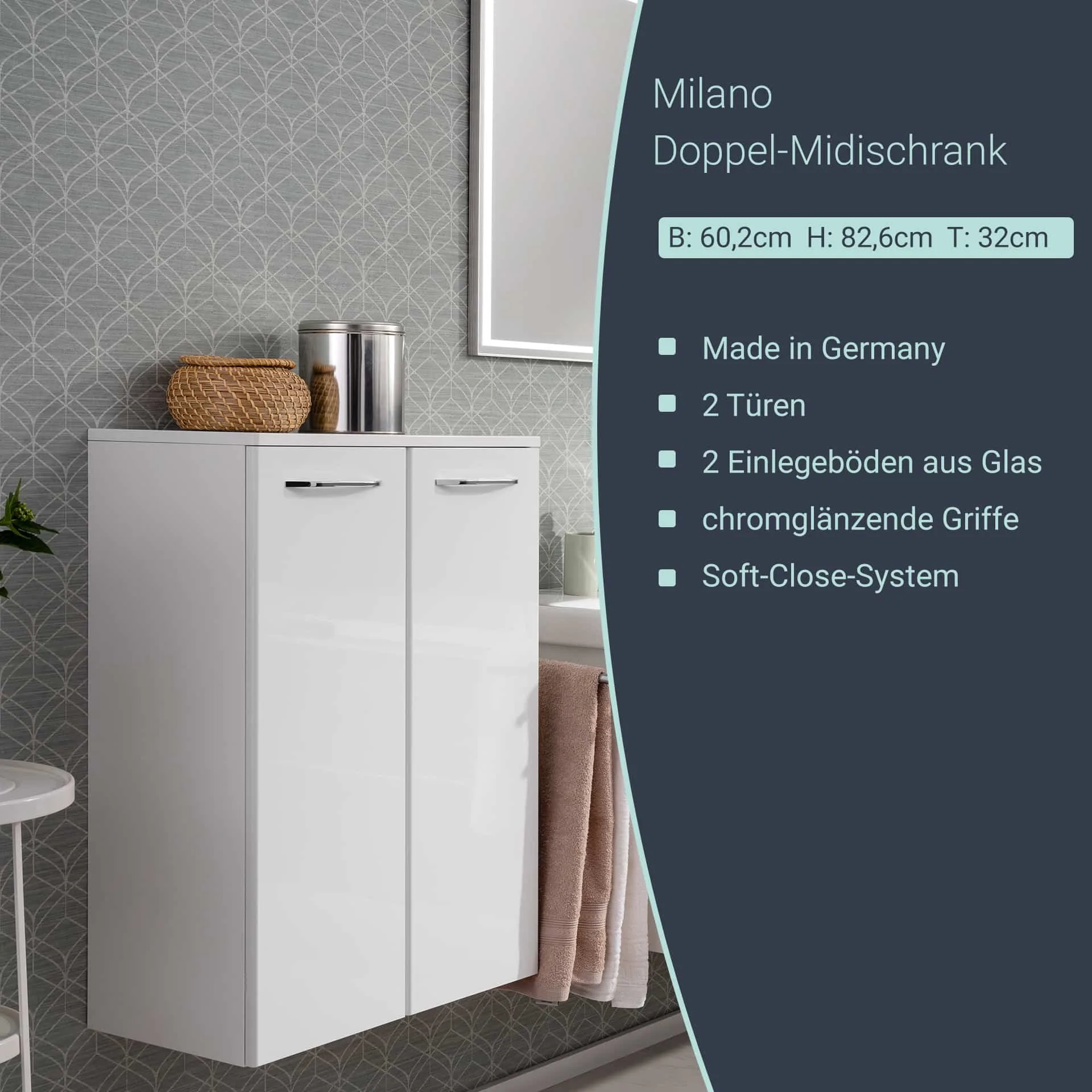 FACKELMANN MILANO Doppel Midischrank 30 cm breit, Weiß