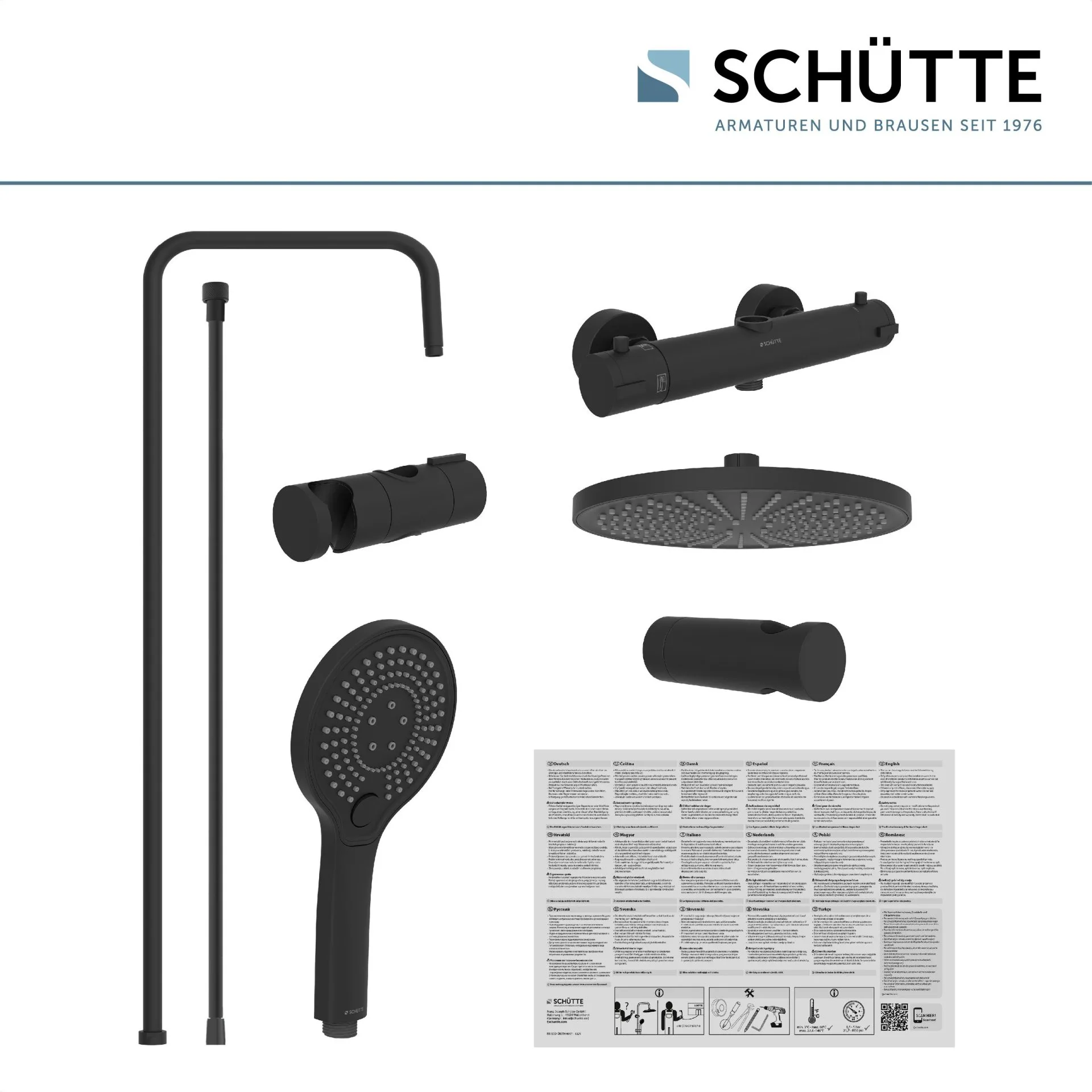SCHÜTTE ADRIA Überkopf-Brauseset, Schwarz matt, mit Duschthermostat