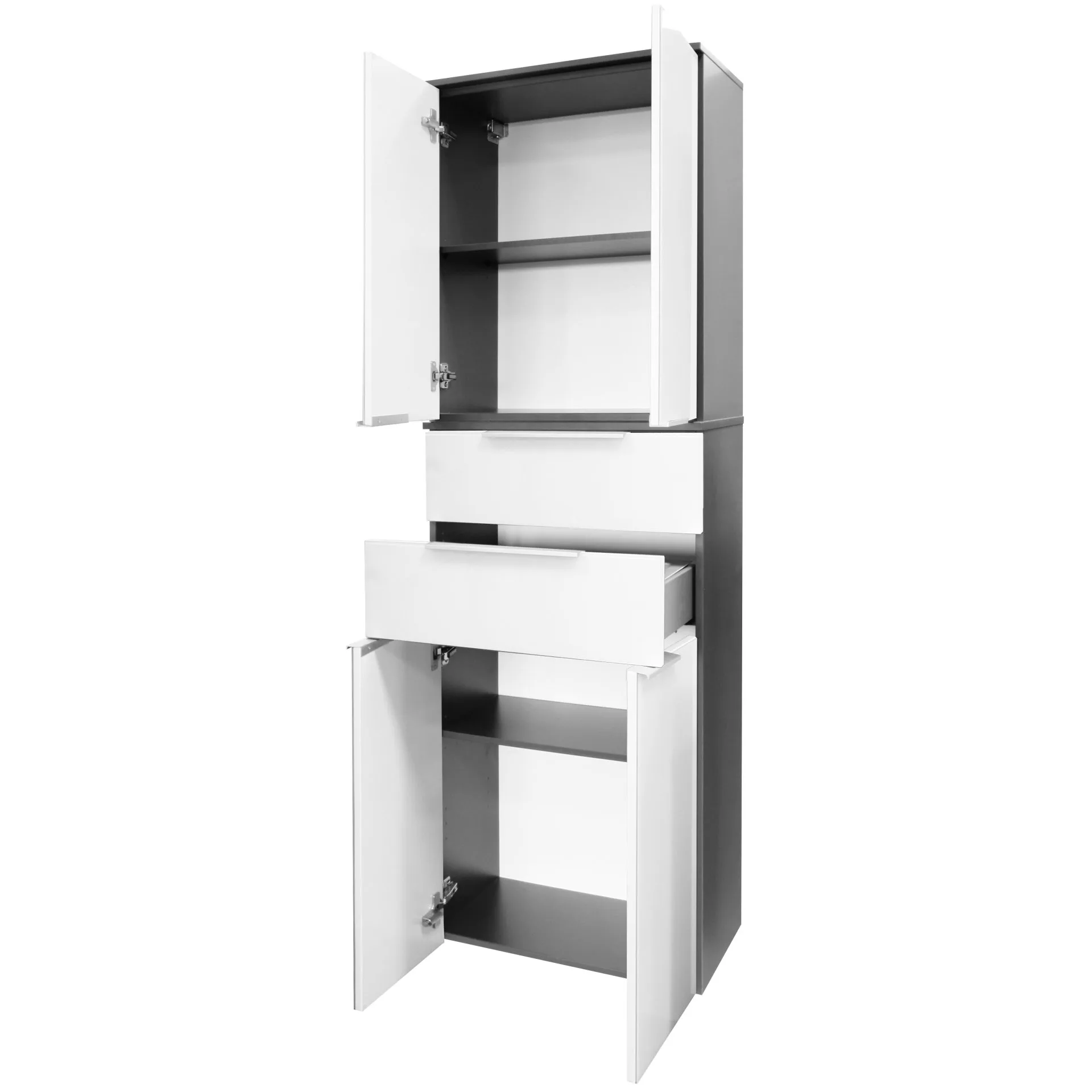 FACKELMANN KARA Doppel Hochschrank 61 cm breit, Weiß/Anthrazit, mit 2 Schubladen