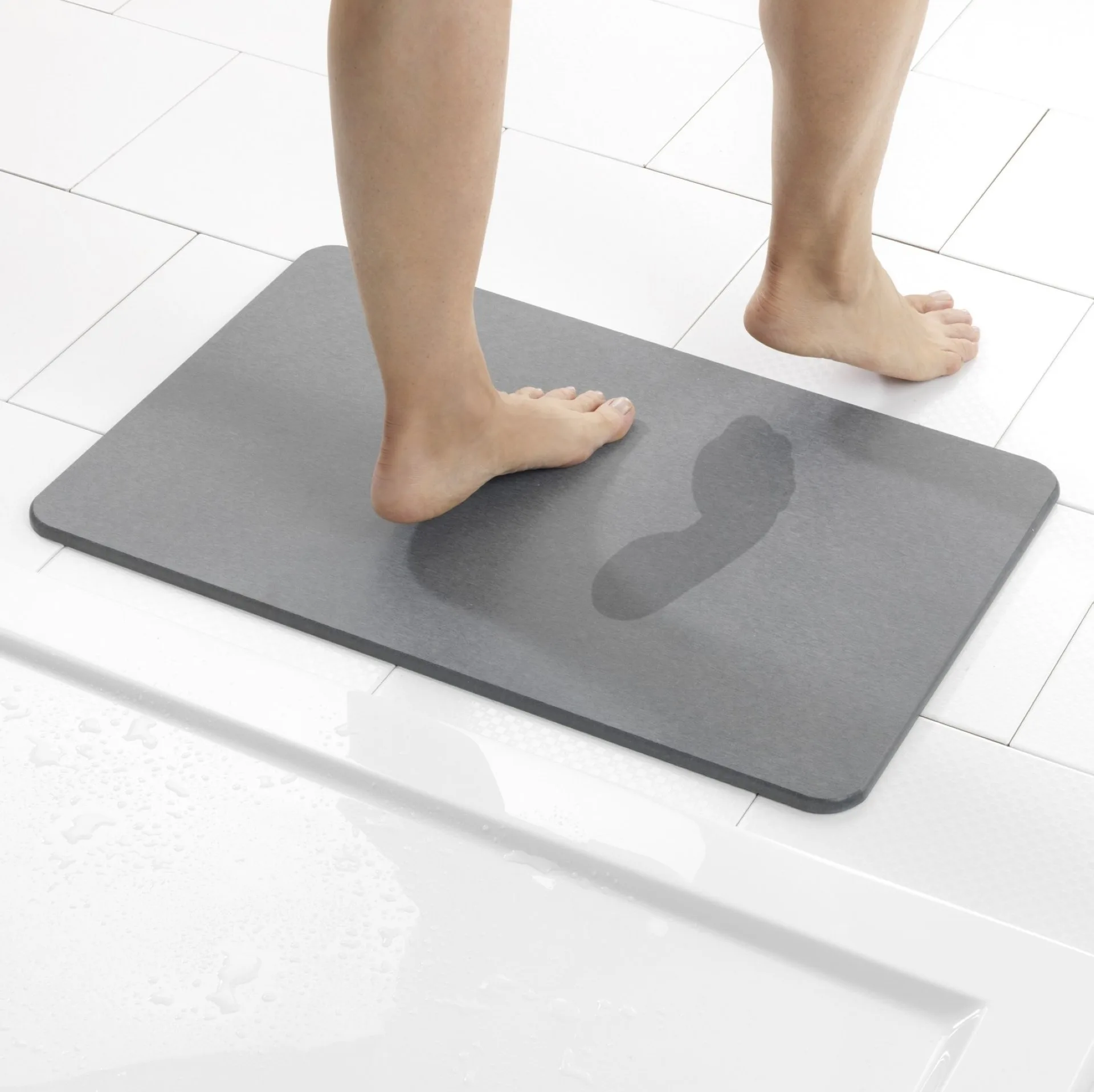 WENKO SIMI Badematte 60 x 39 cm, Grau, aus natürlichem Diatomit