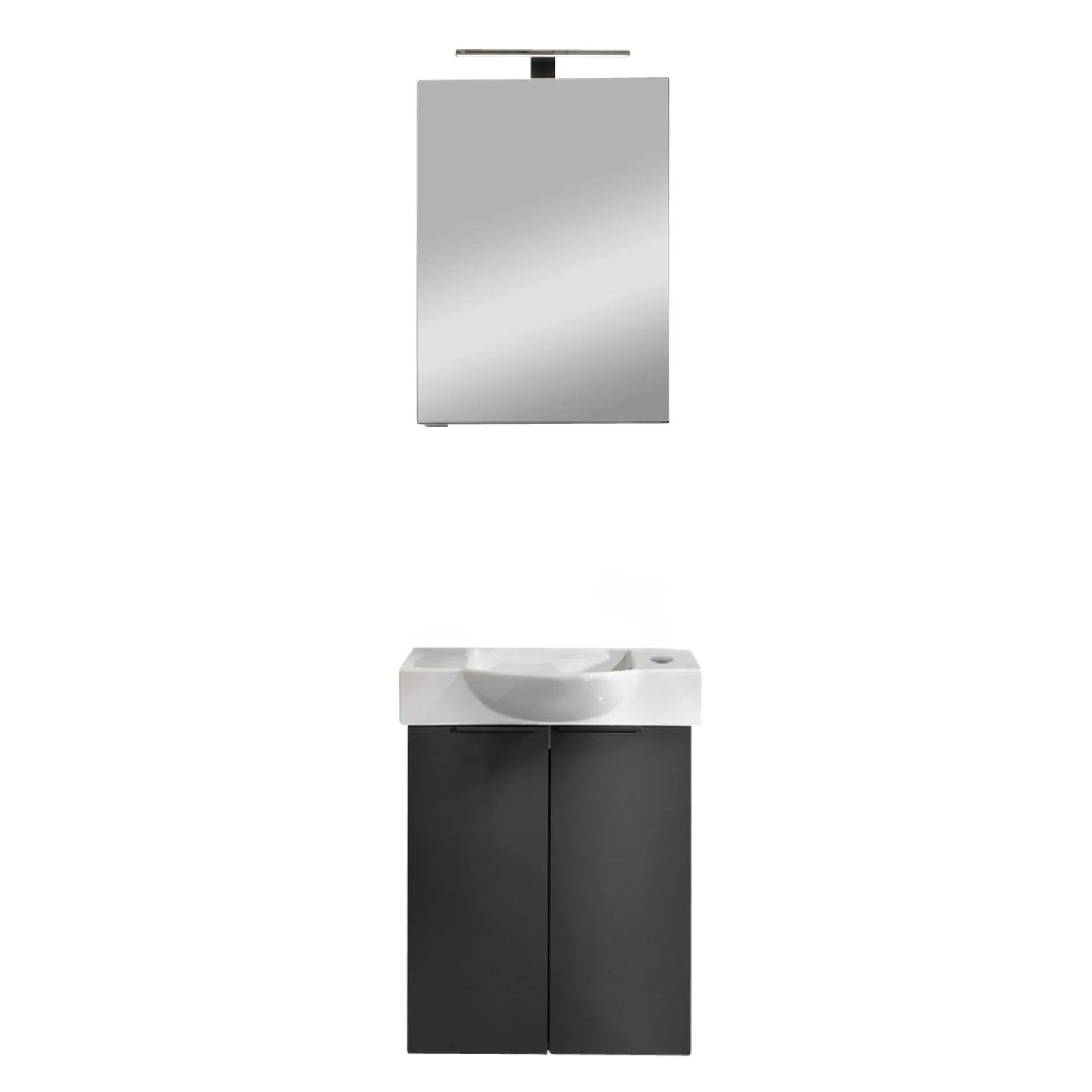 FACKELMANN SBC B.PARIS Gäste WC Waschtisch Set mit Spiegelschrank 55 cm breit, Schwarz matt, Türanschlag rechts