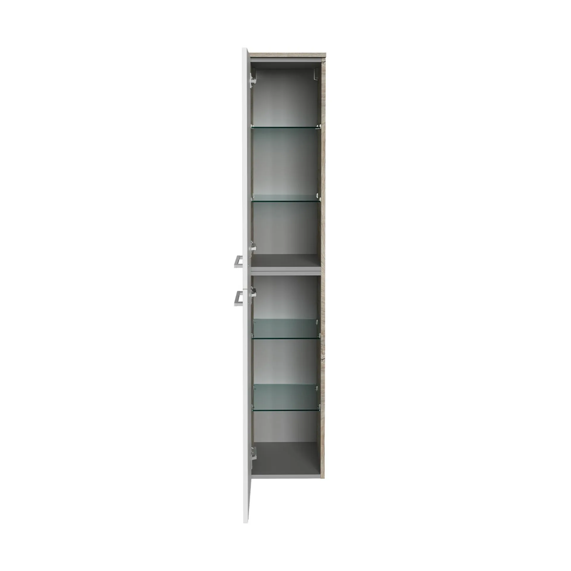 FACKELMANN B.STYLE Badmöbel Set 4-teilig 83 cm breit, Weiß/Braun hell + LED Spiegel Spiegelschrank+ Hochschrank Türanschlag links