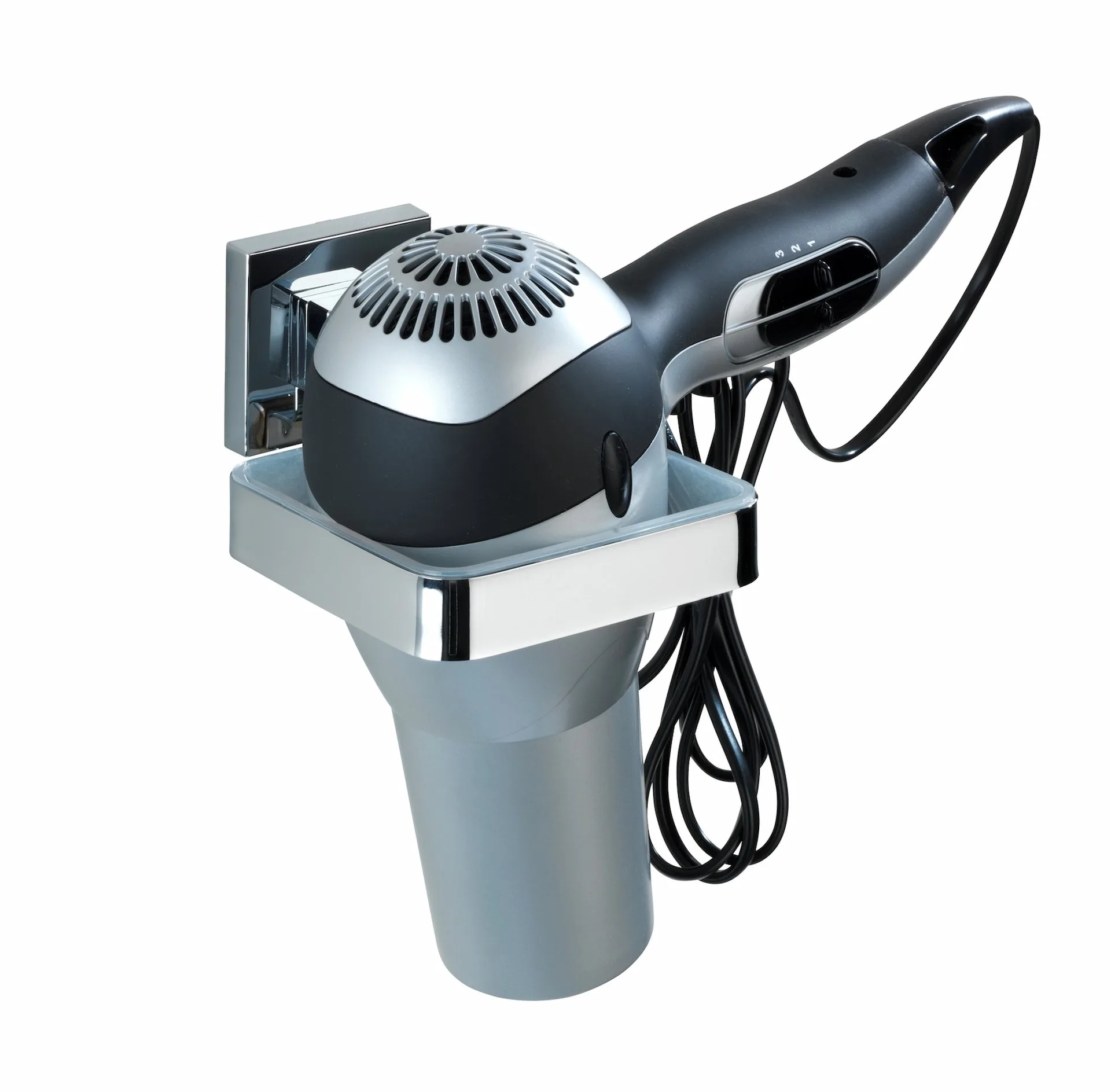 WENKO QUADRO Fönhalter, Edelstahl, Befestigen ohne bohren, Vacuum-Loc®