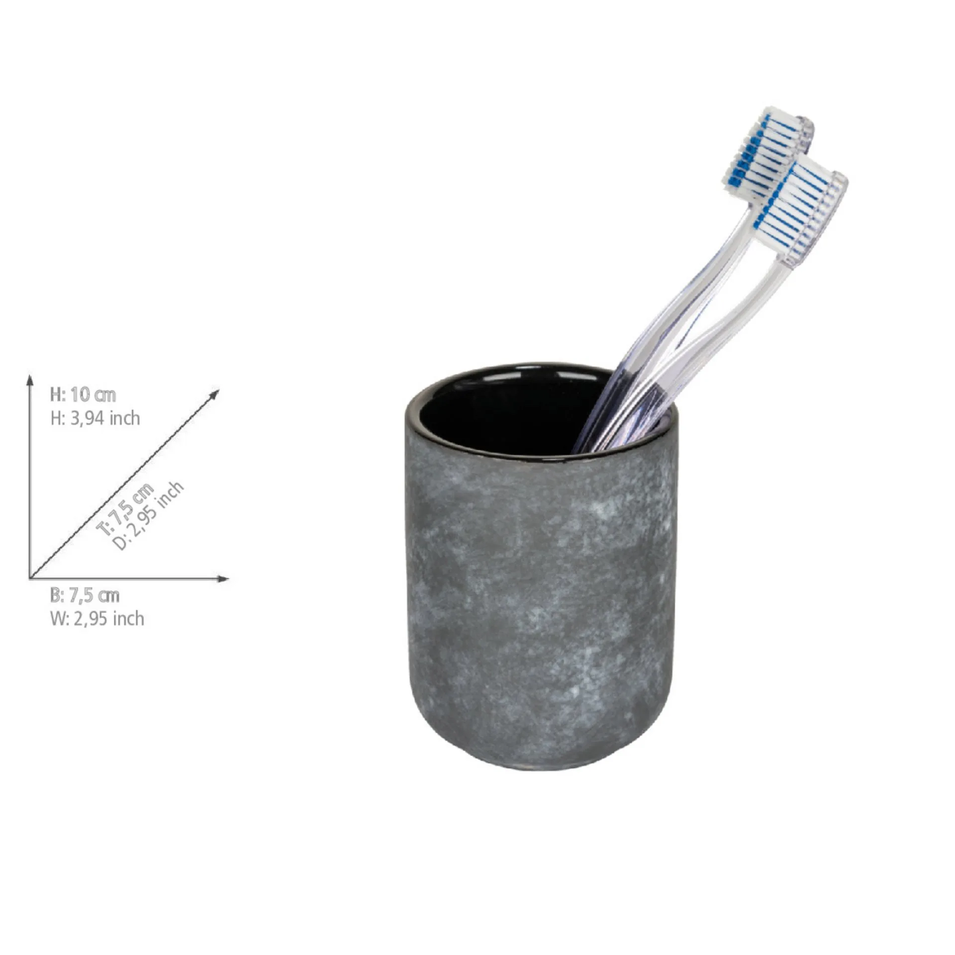 WENKO SACILE Accessoire Set, Grau, Zahnputzbecher, Seifenspender, Keramik