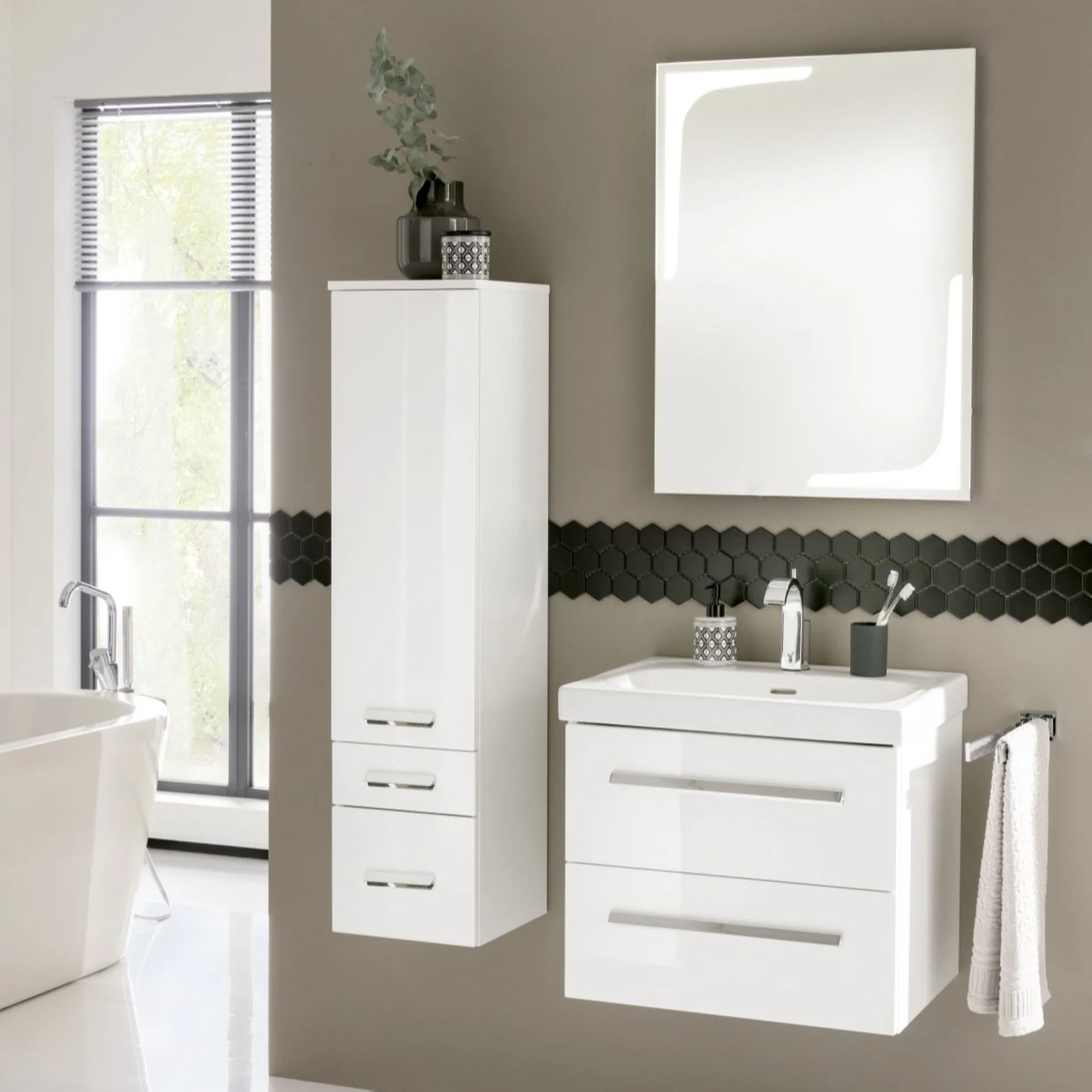 LANZET K1 Waschbecken Keramik 61 cm, Weiß
