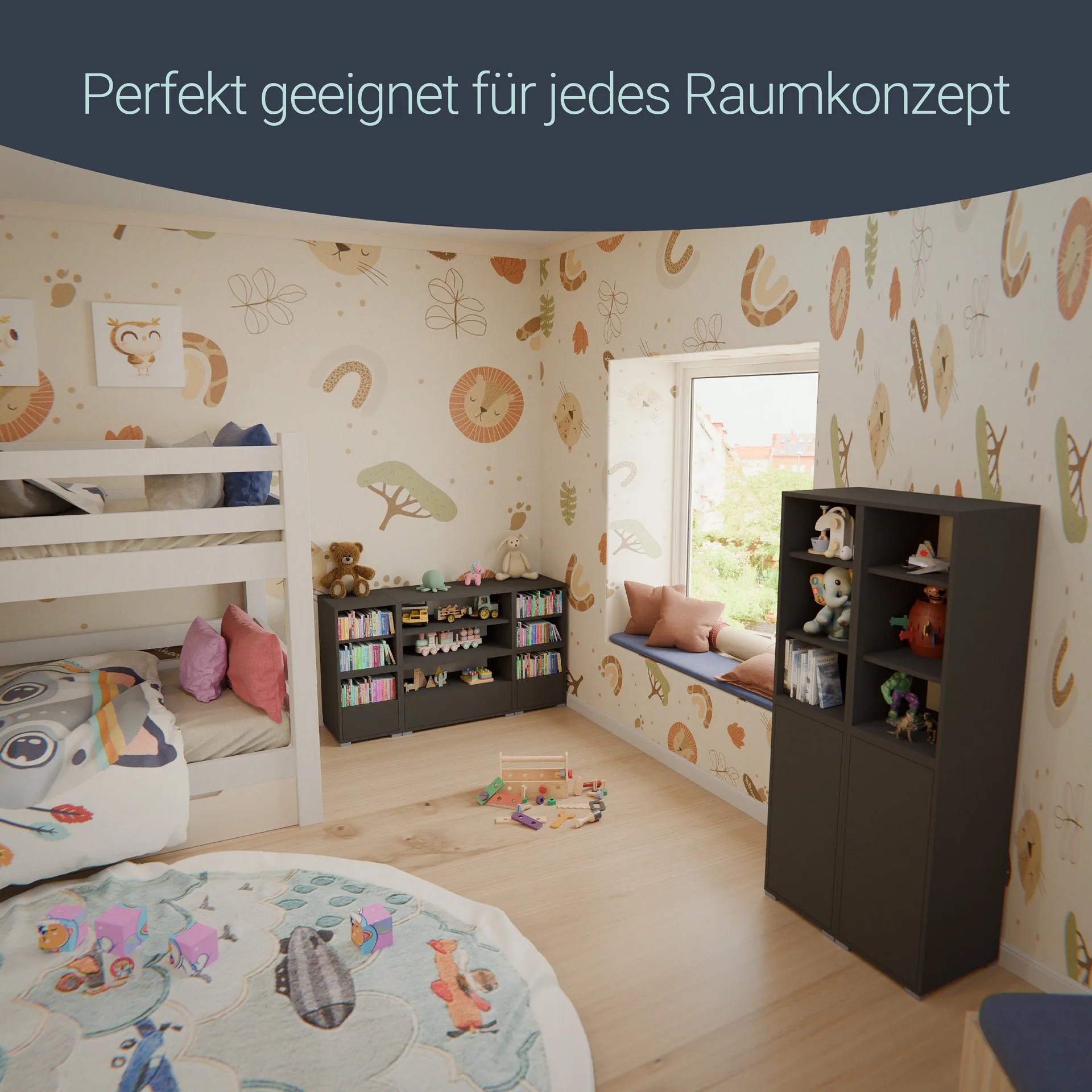 BADEDU VEER Regal 70 cm breit, Anthrazit, 2 Fächer