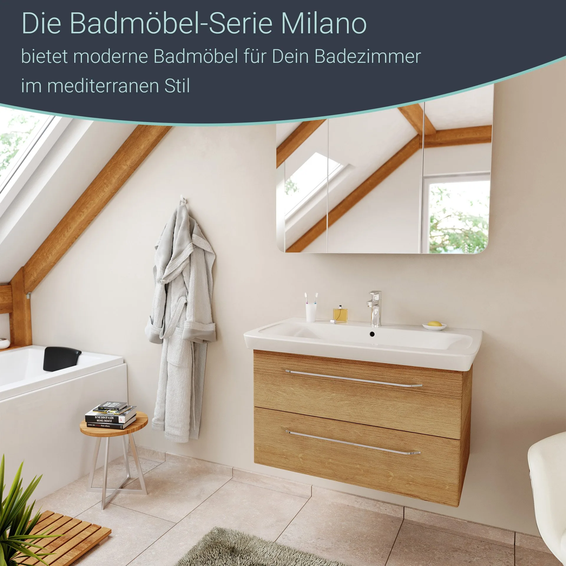 FACKELMANN MILANO Waschbecken 88 cm breit, Weiß, Keramik