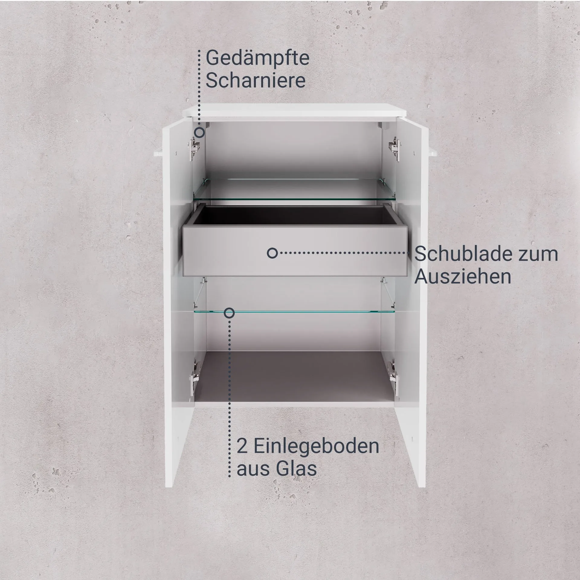 FACKELMANN VERONA Doppel Midischrank 60 cm breit, Weiß Hochglanz, mit Schublade