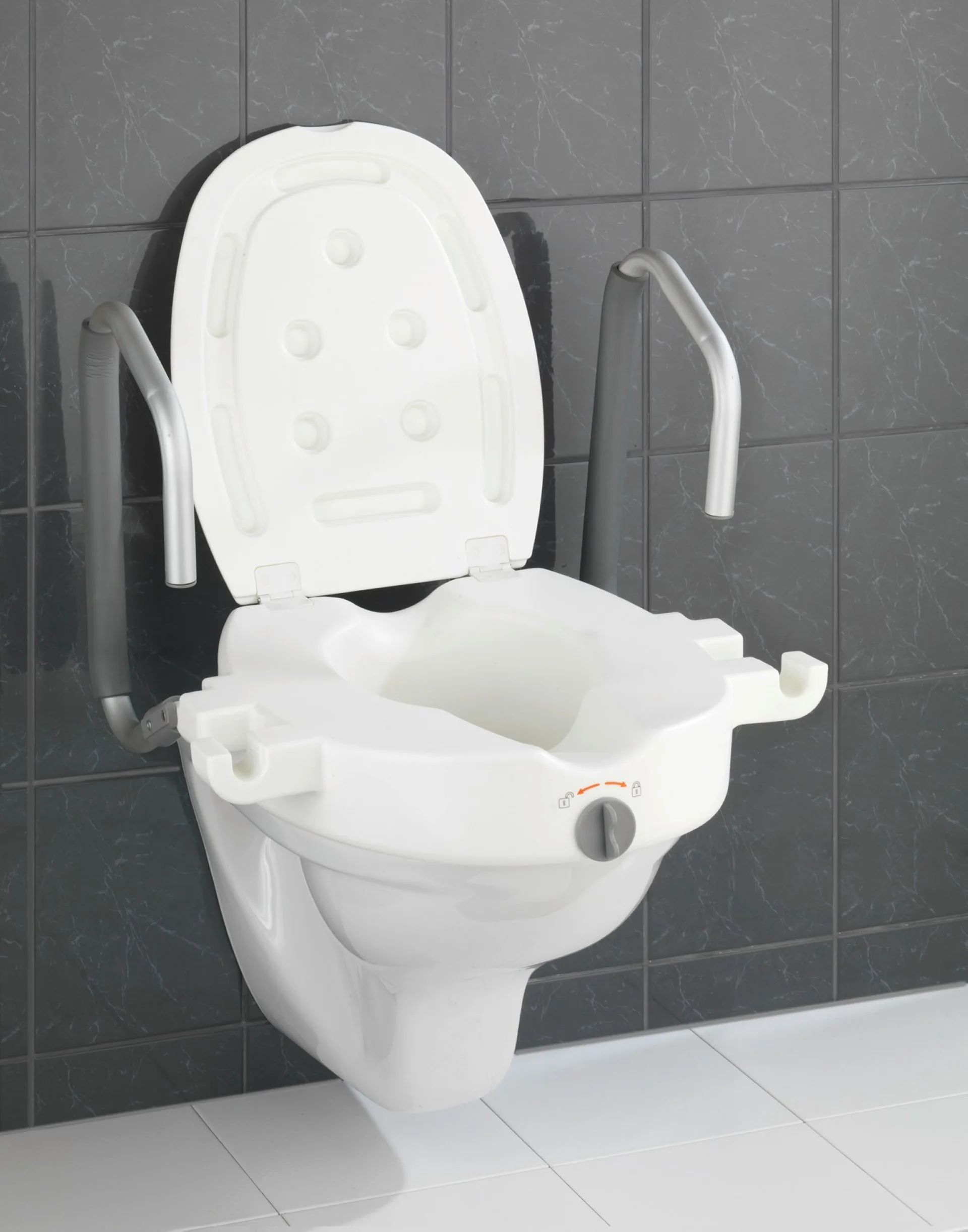 WENKO SECURA WC-Sitz Erhöhung, Weiß, mit Stützgriffen