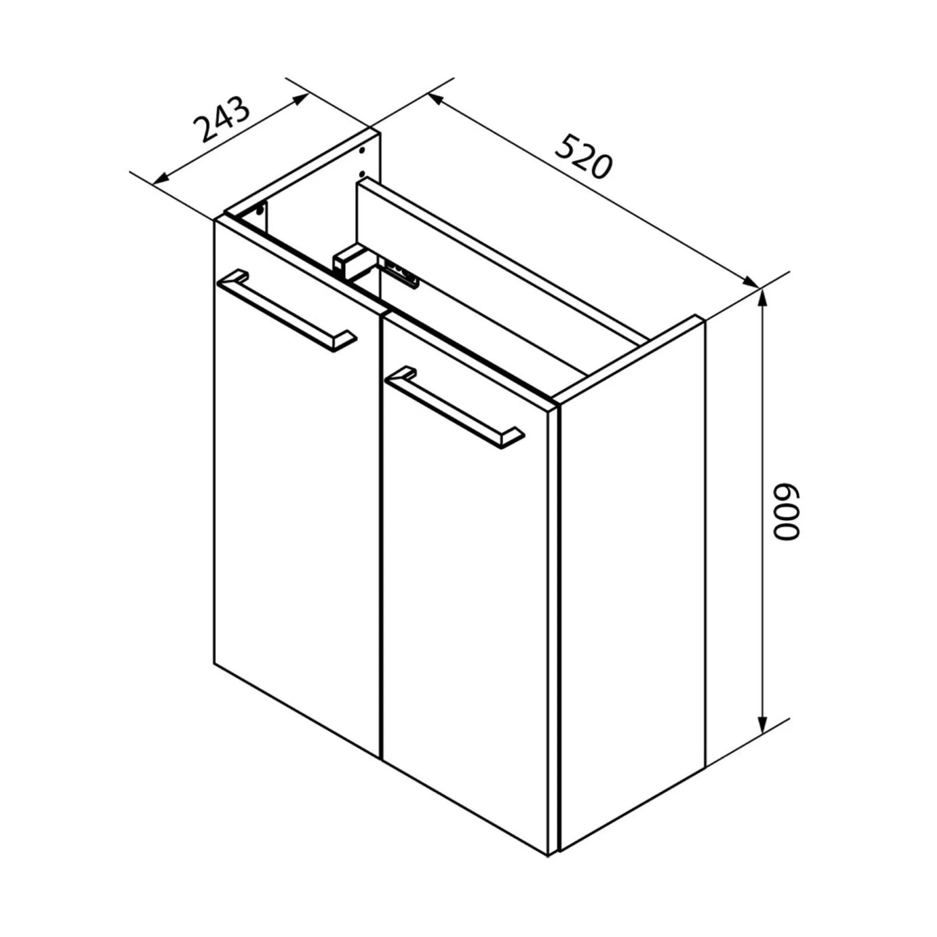 FACKELMANN SBC B.PERFEKT Waschbeckenunterschrank Gäste WC 55 cm breit, Anthrazit Holzoptik, 2 Türen