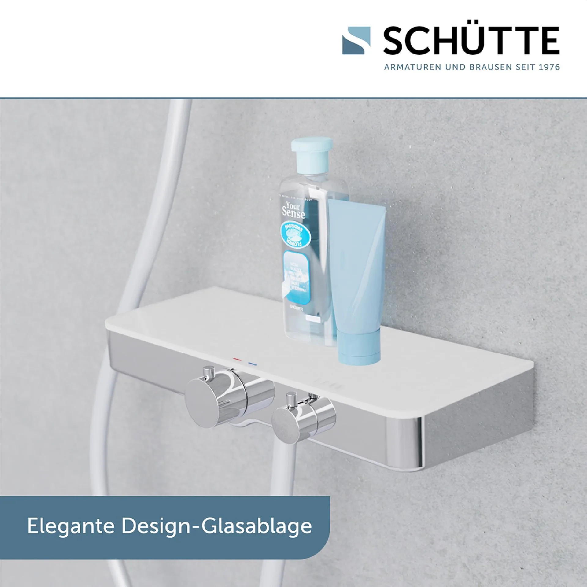 Schütte OCEAN Thermostat Duscharmatur, Chrom/Weiß, mit Ablage