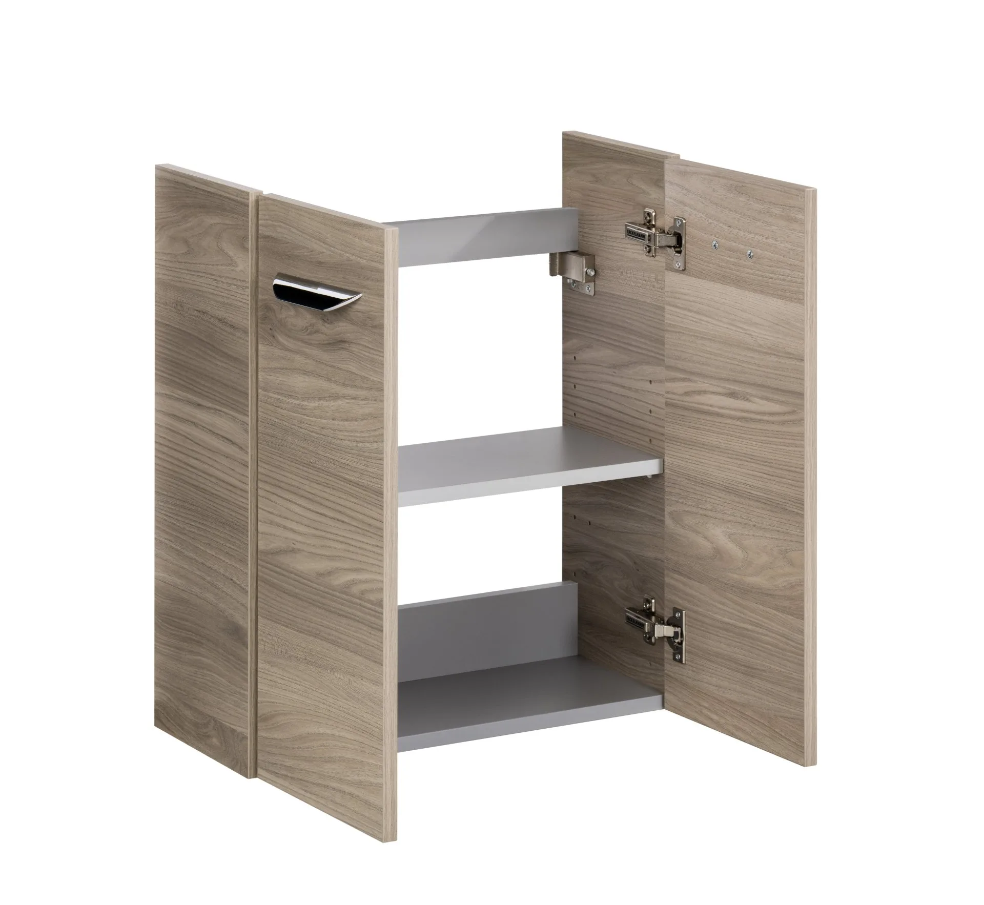 FACKELMANN SBC LUXOR Gäste WC Waschtisch Set 55 cm breit, Braun hell, Waschbecken Keramik Weiß, Hahnloch links