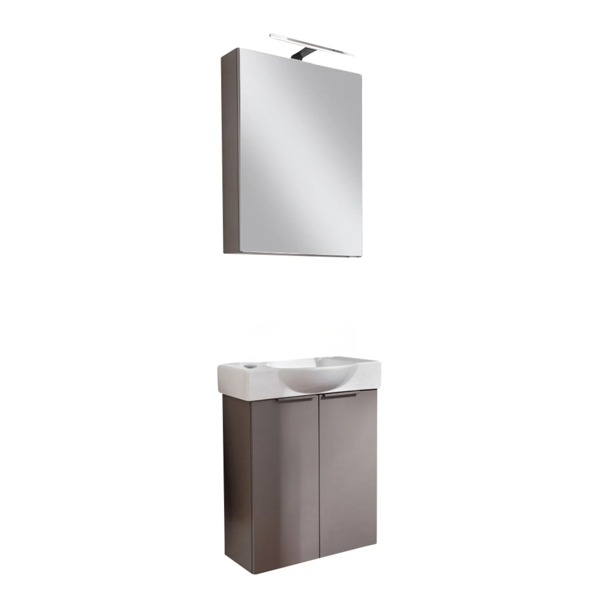 FACKELMANN SBC B.PARIS Gäste WC Waschtisch Set mit Spiegelschrank 55 cm breit, Grau, Türanschlag links