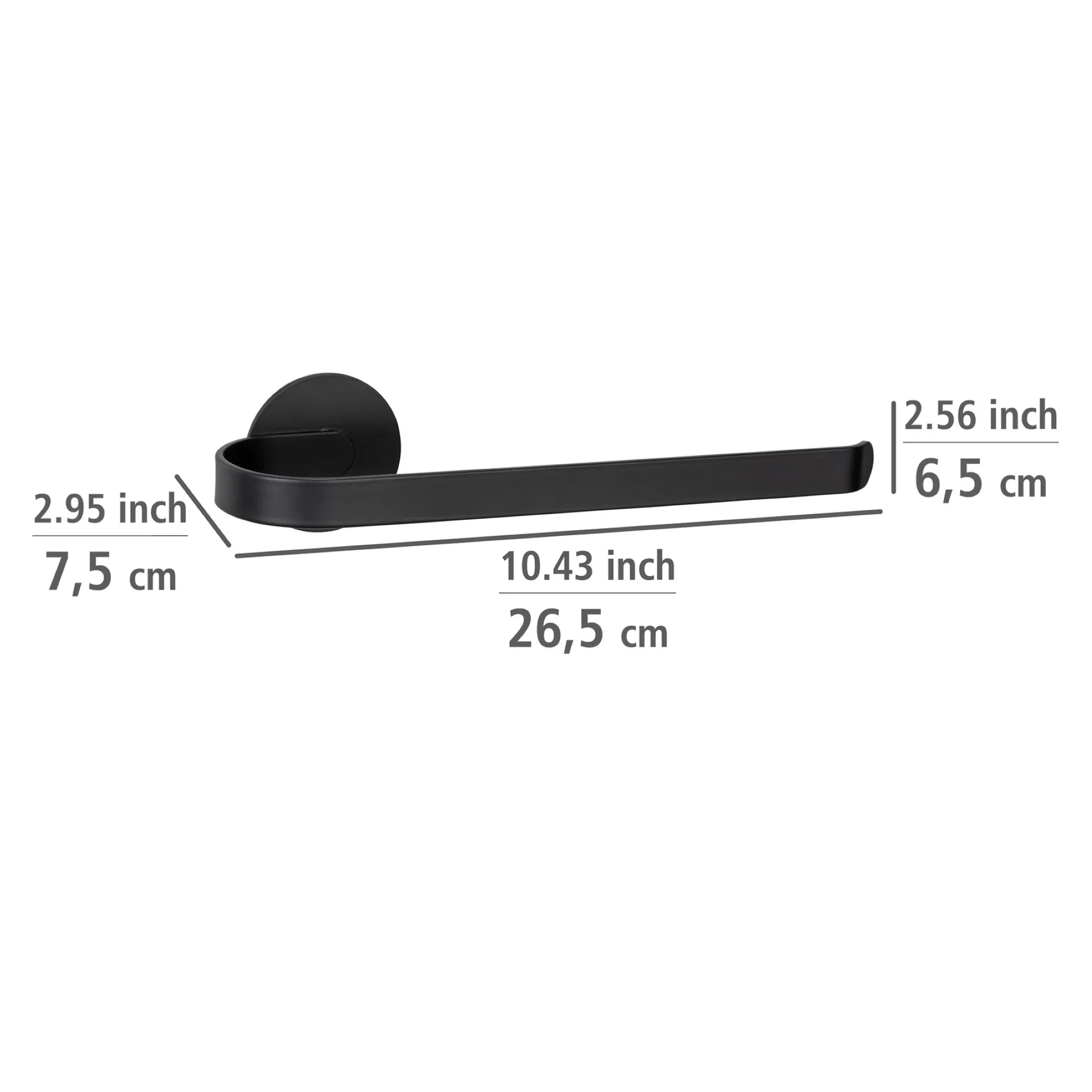 WENKO BIVIO Handtuchhalter 26,5 cm, Schwarz Matt, Aluminium, Befestigen ohne Bohren