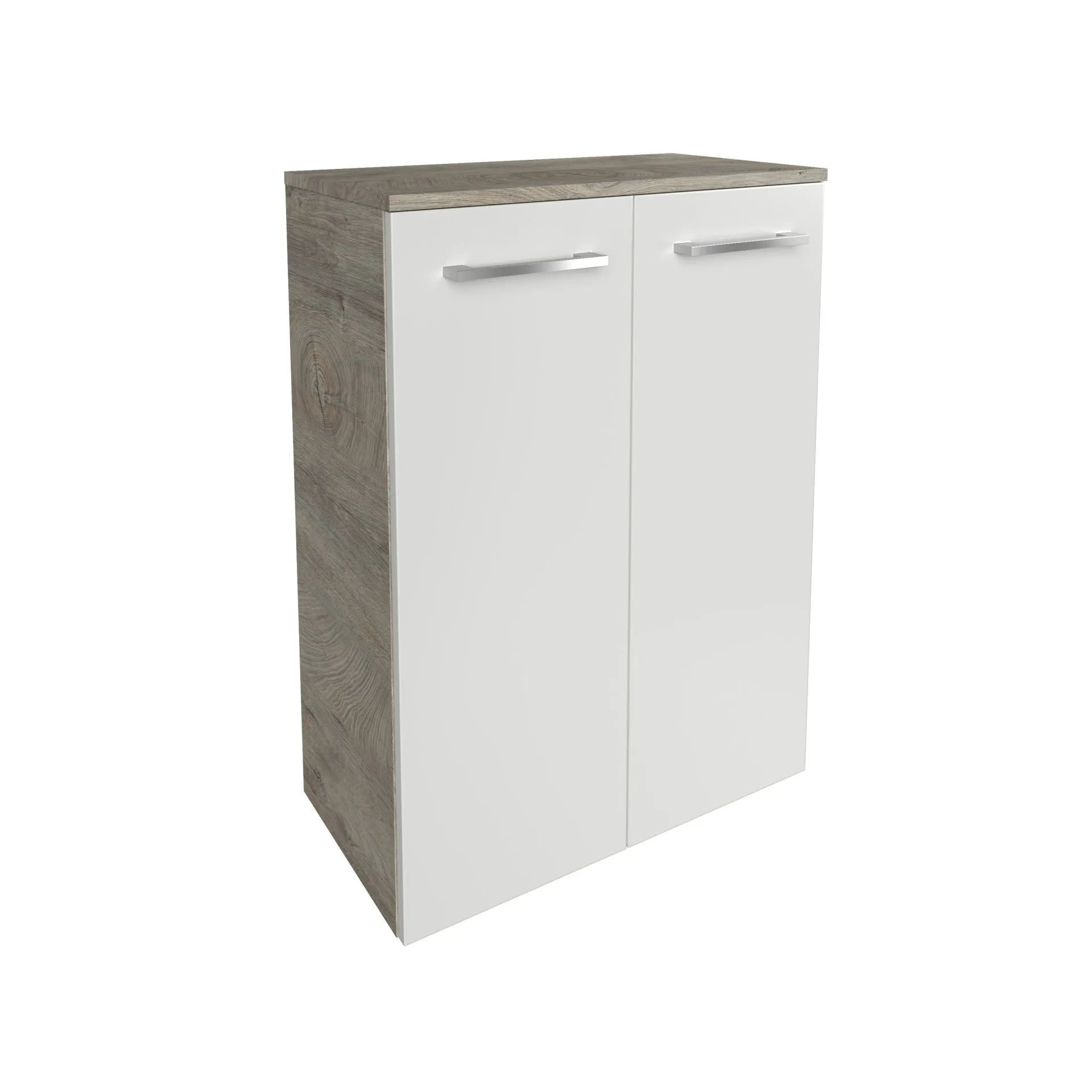 FACKELMANN B.STYLE Doppel Midischrank 60 cm, Weiß/Braun hell, mit Wäschekorb