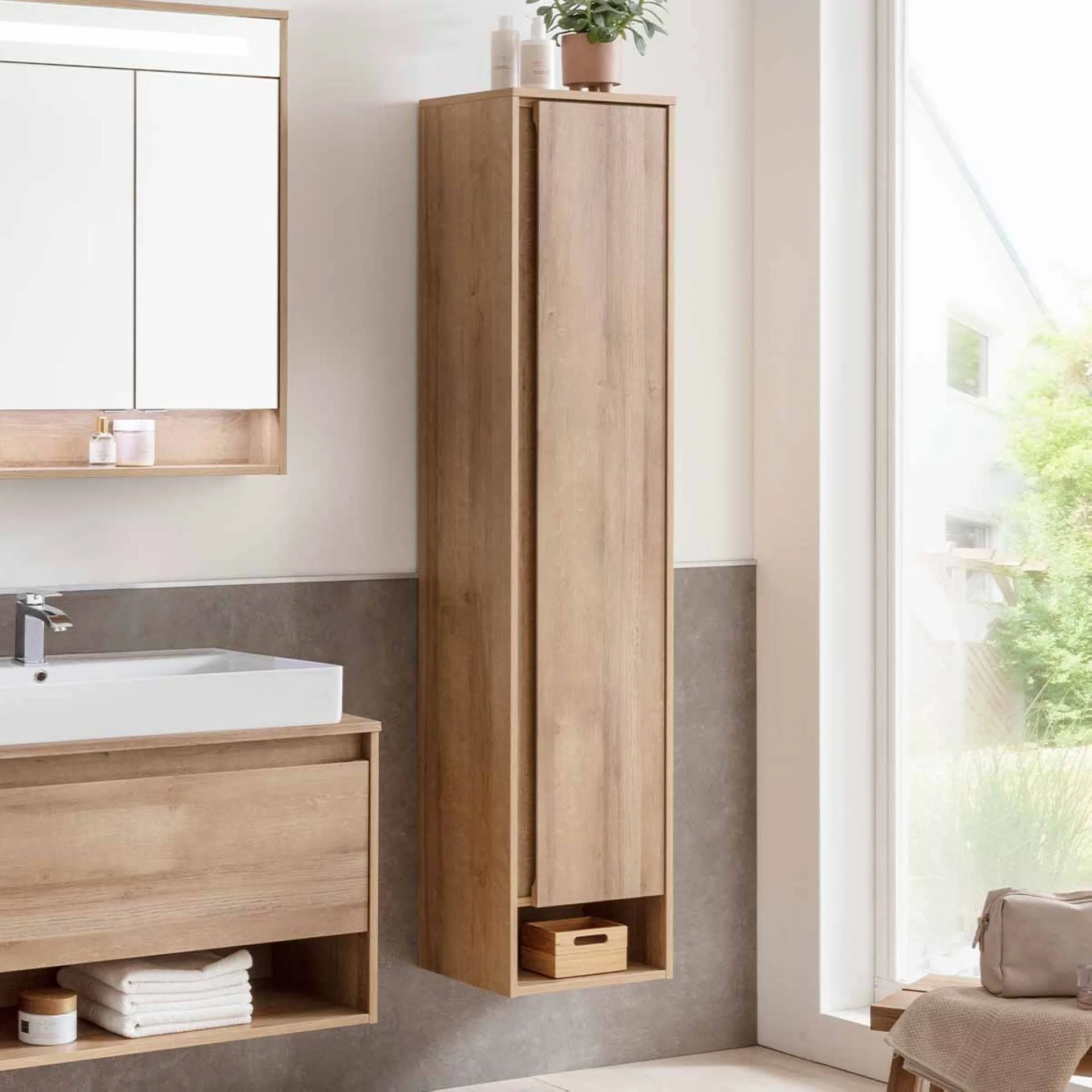FACKELMANN NATURA Hochschrank 38 cm breit, Braun hell, Türanschlag rechts