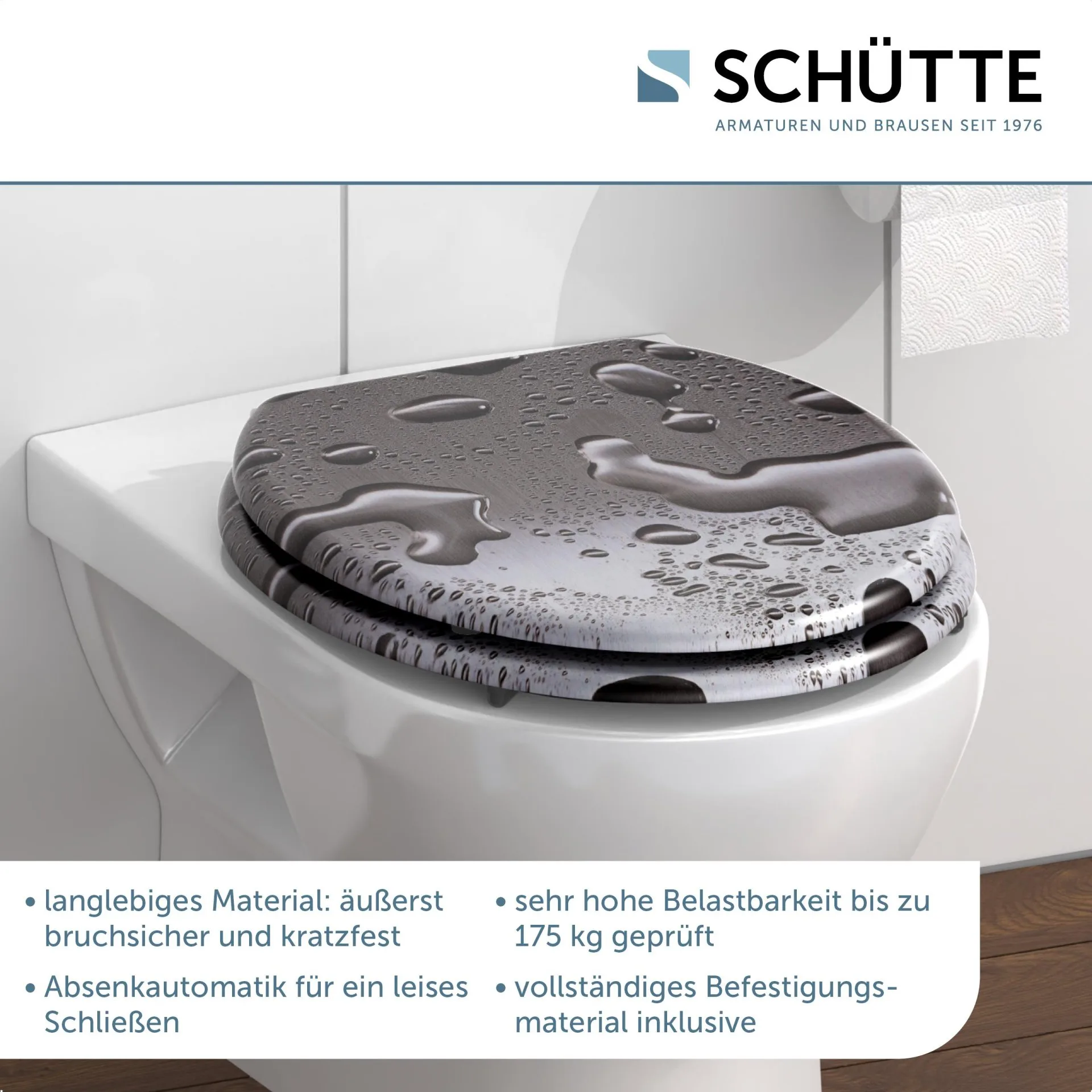 SCHÜTTE GREY STEEL WC-Sitz, Grau, MDF mit Absenkautomatik