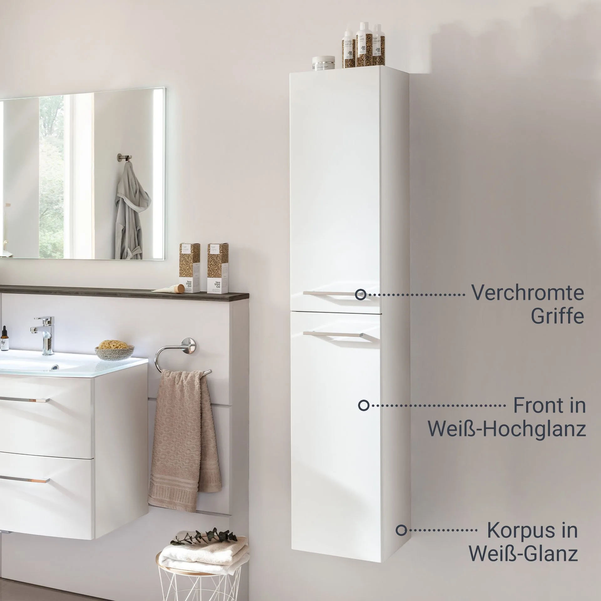 FACKELMANN VERONA Hochschrank 30 cm breit, Weiß Hochglanz, Türanschlag rechts