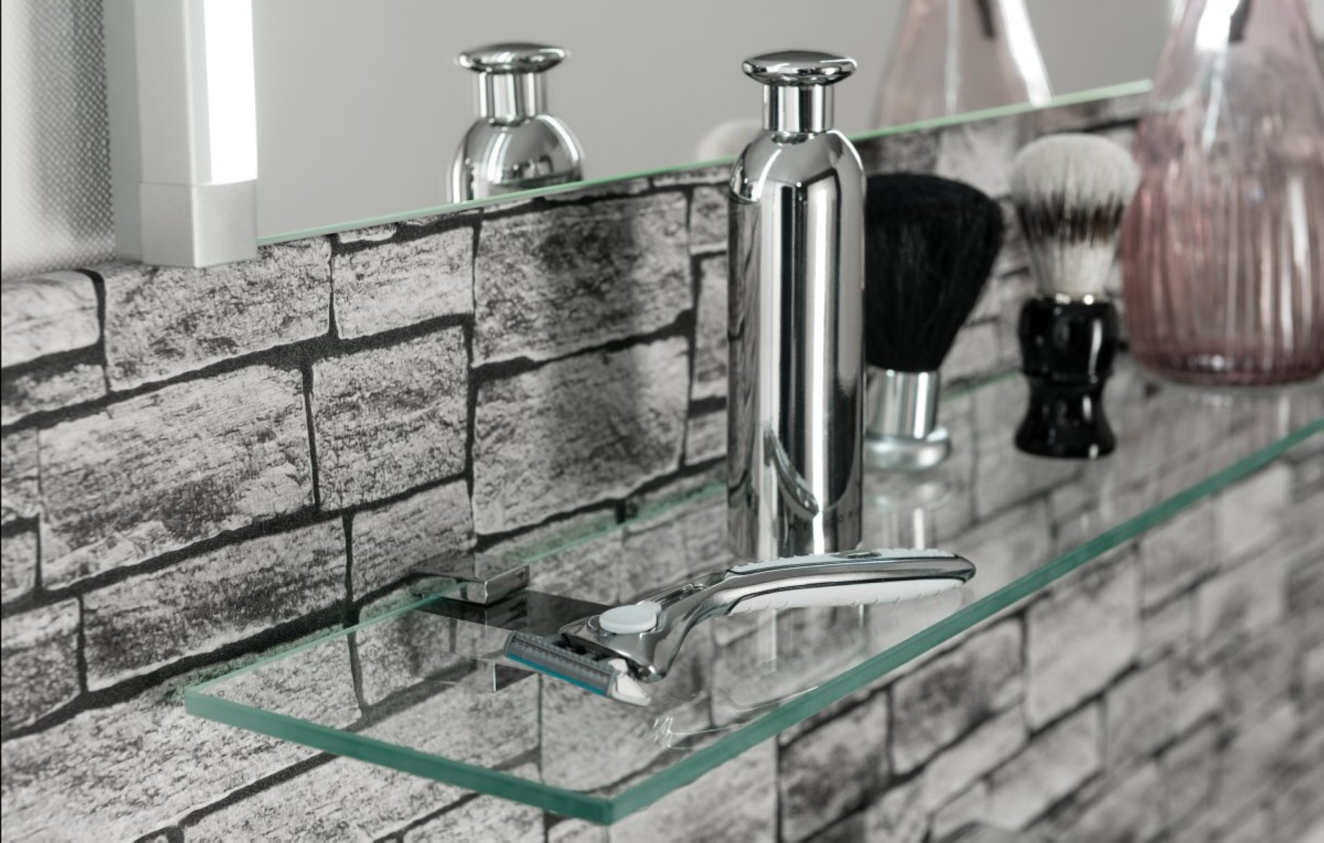 Fackelmann Glasablage 60 cm, 2 Halter für Wandmontage