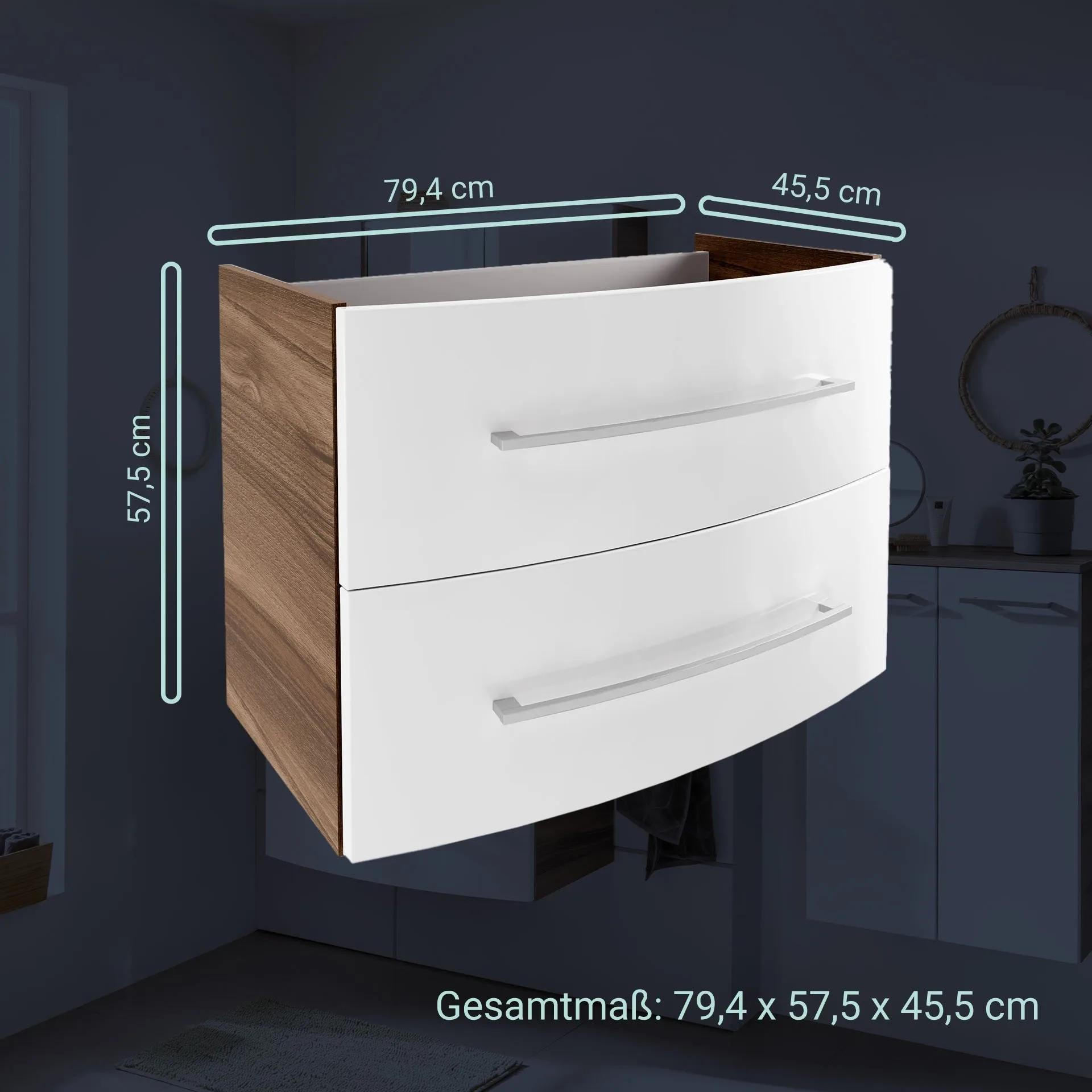 FACKELMANN VERONA Waschbeckenunterschrank 79,4 cm breit, Weiß/Braun Dunkel