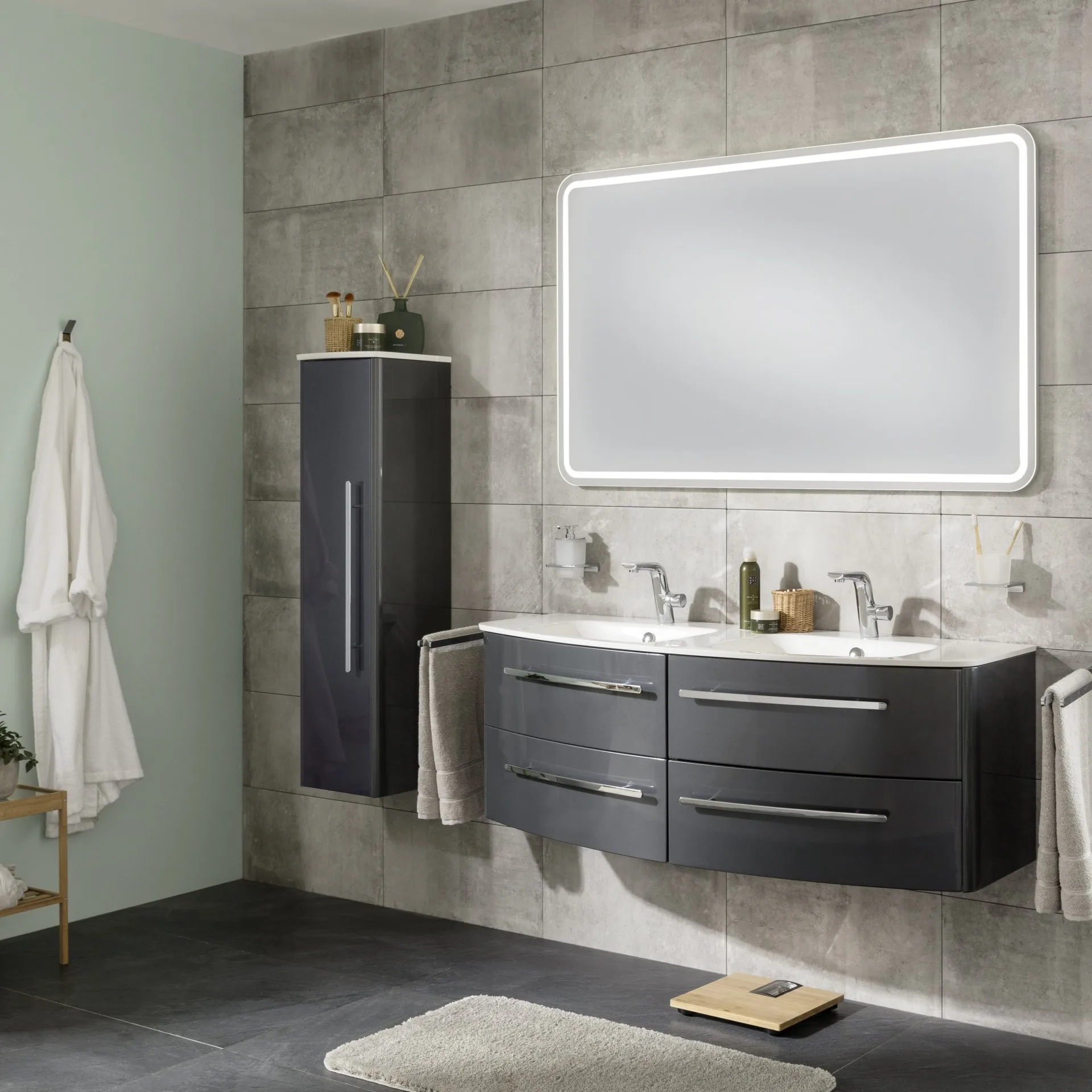 Lanzet Classico Doppel-Waschtischunterschrank 140cm, Anthrazit