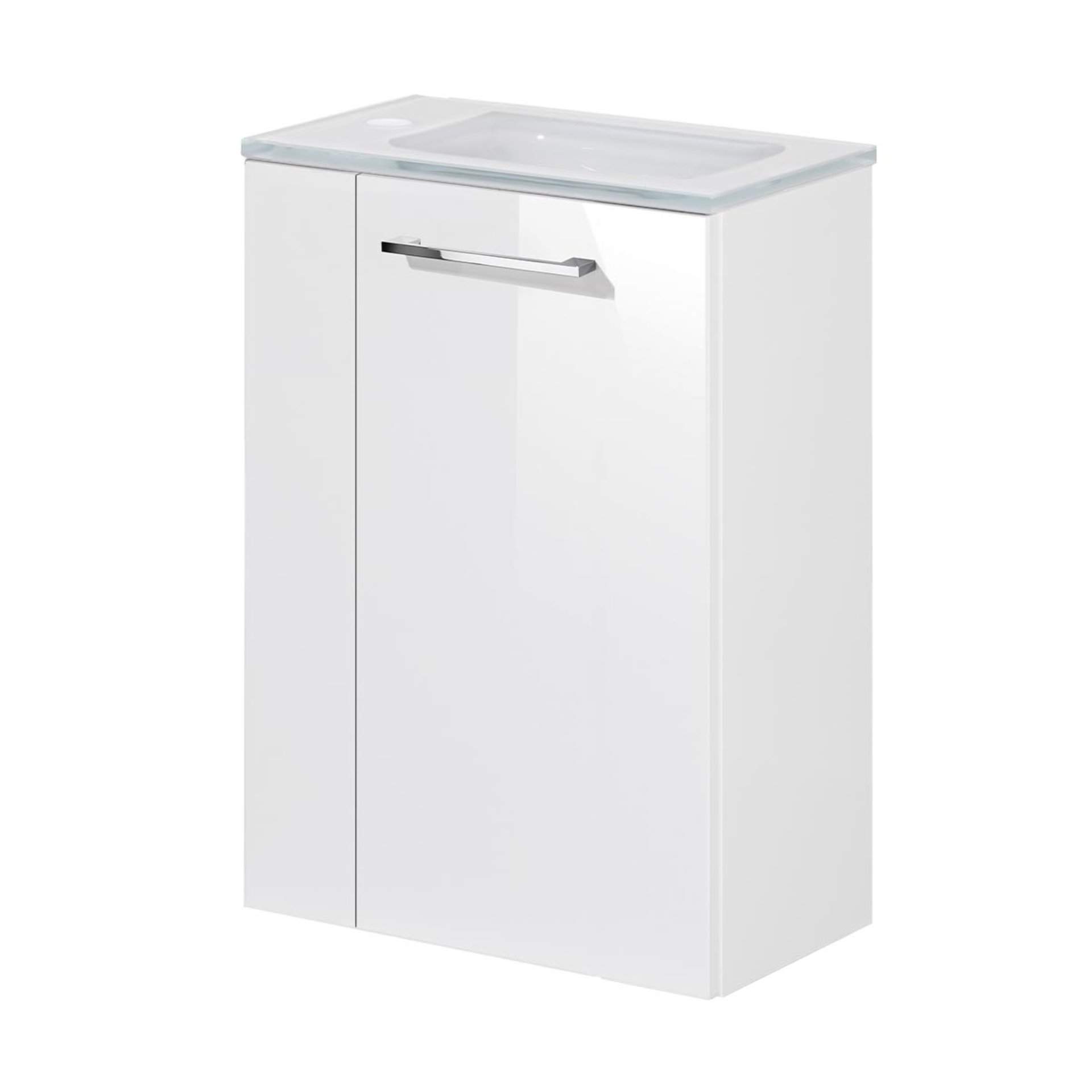 FACKELMANN SBC SCENO Gäste WC Waschtisch Set 45 cm breit, Weiß, Waschbecken Glas Weiß, Türanschlag rechts