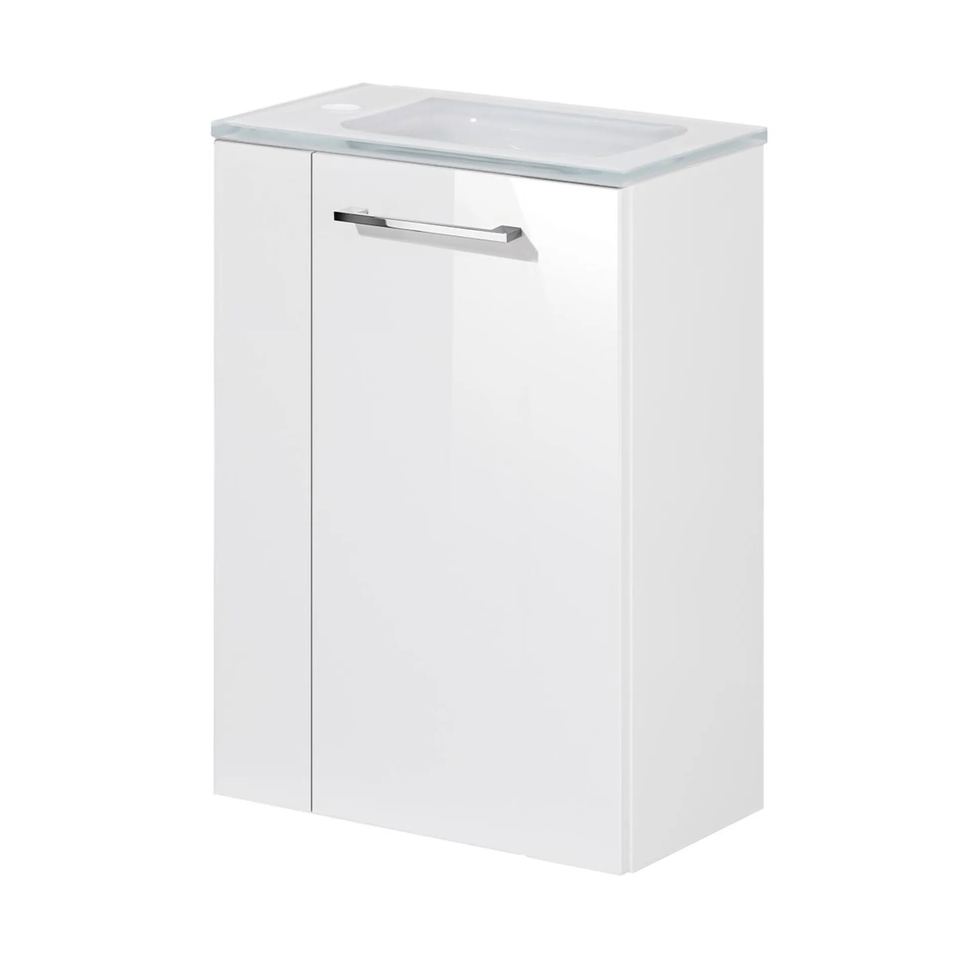FACKELMANN SBC SCENO Gäste WC Waschtisch Set 45 cm breit, Weiß, Waschbecken Glas Weiß, Türanschlag rechts