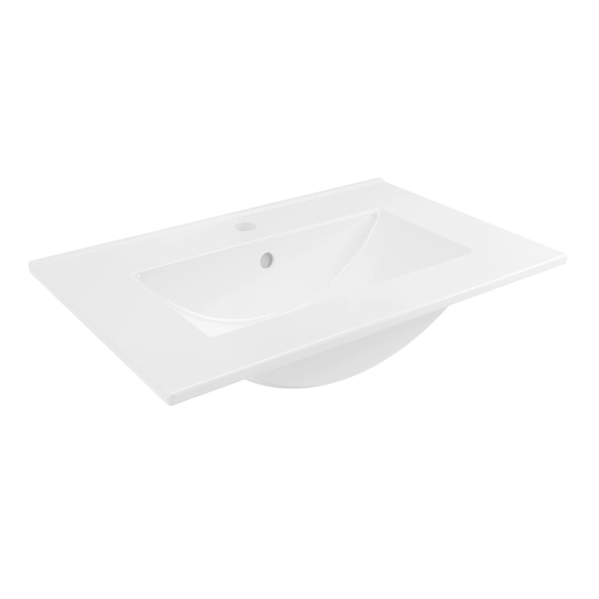 FACKELMANN TE-A Waschbecken mit Unterschrank 60 cm breit, Braun hell, Waschbecken Keramik Weiß, mit Füßen