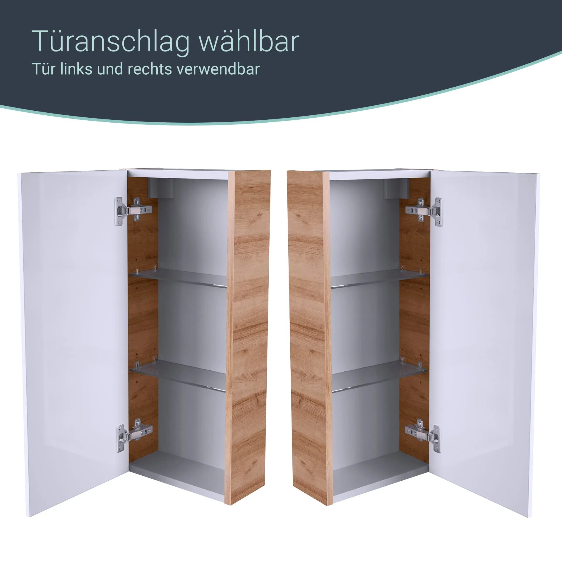 FACKELMANN MILANO Hängeschrank 30 cm breit, Weiß/Braun hell