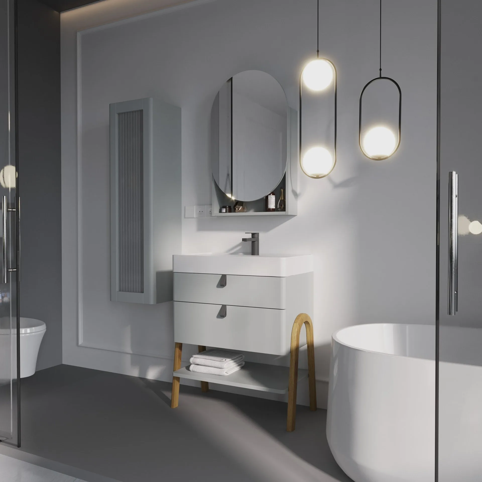 BADEDU PINA Spiegelschrank 50 cm breit, Grau, mit Ablage