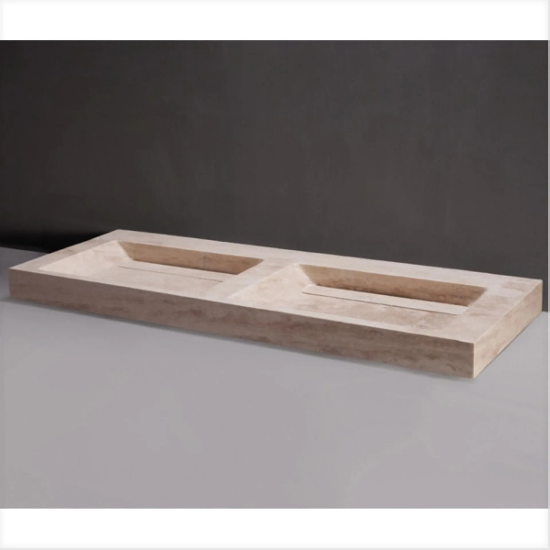 FORZALAQUA BELLEZZA Doppelwaschbecken 140,5 cm breit, Travertin, Naturstein, ohne Hahnlöcher