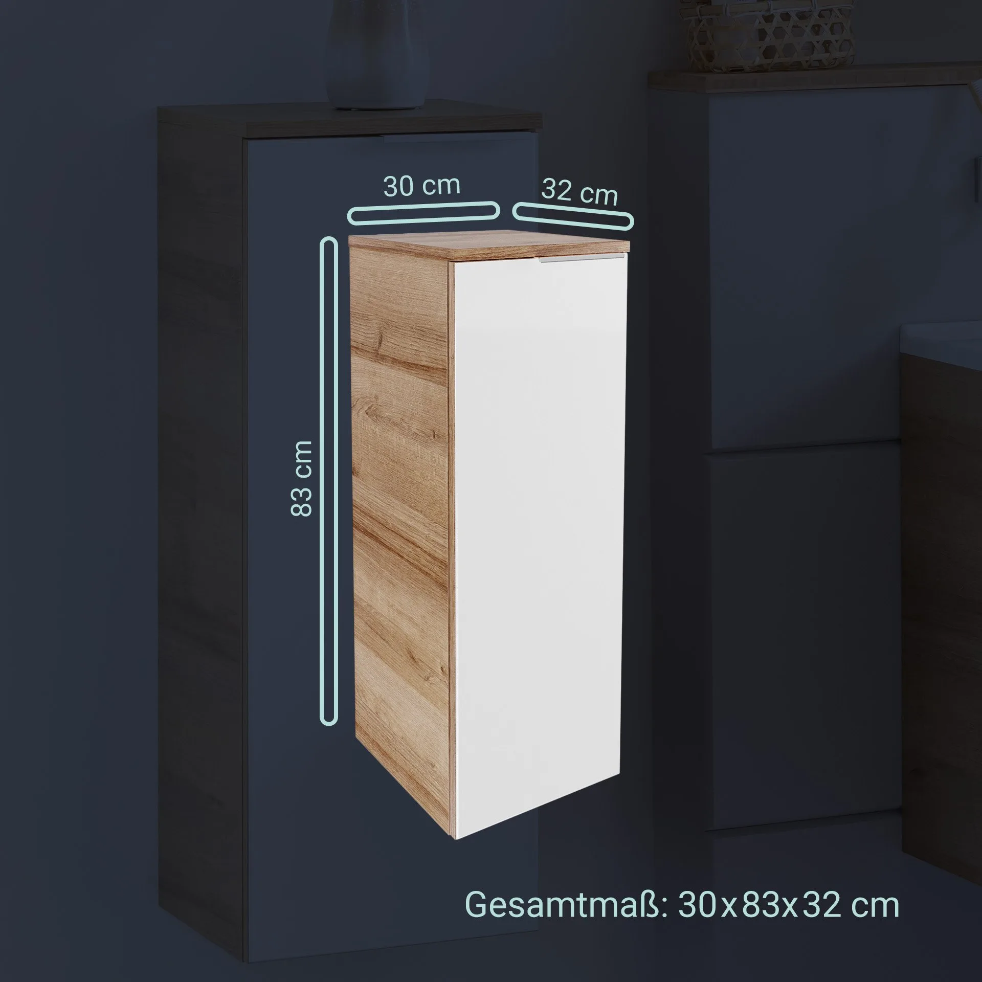 Fackelmann B.BRILLANT Midischrank, 30 cm breit, Weiß Glas/Braun hell