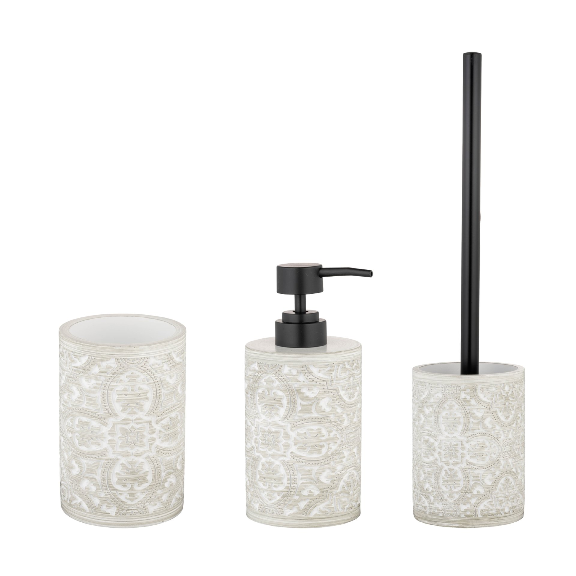 WENKO ORTEZZANO Accessoire Set, Grau, Zahnputzbecher, Seifenspender, WC-Garnitur