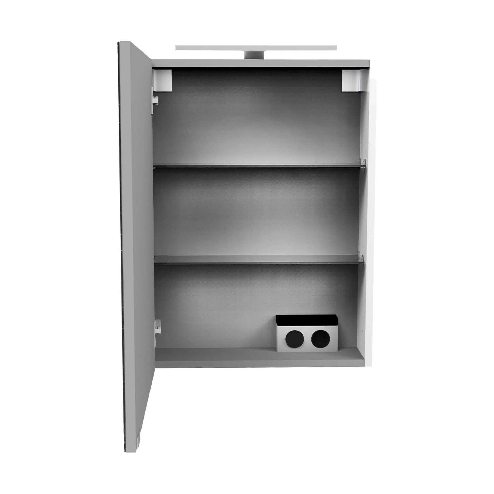 FACKELMANN SBC SCENO Gäste WC Spiegelschrank 50 cm breit, Weiß, Türanschlag links + Aufsatzleuchte
