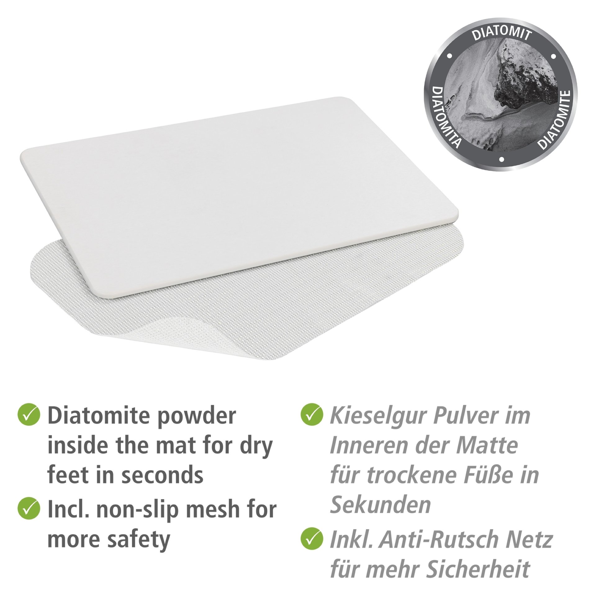 WENKO SIMI Badematte 60 x 39 cm, Weiß, aus natürlichem Diatomit