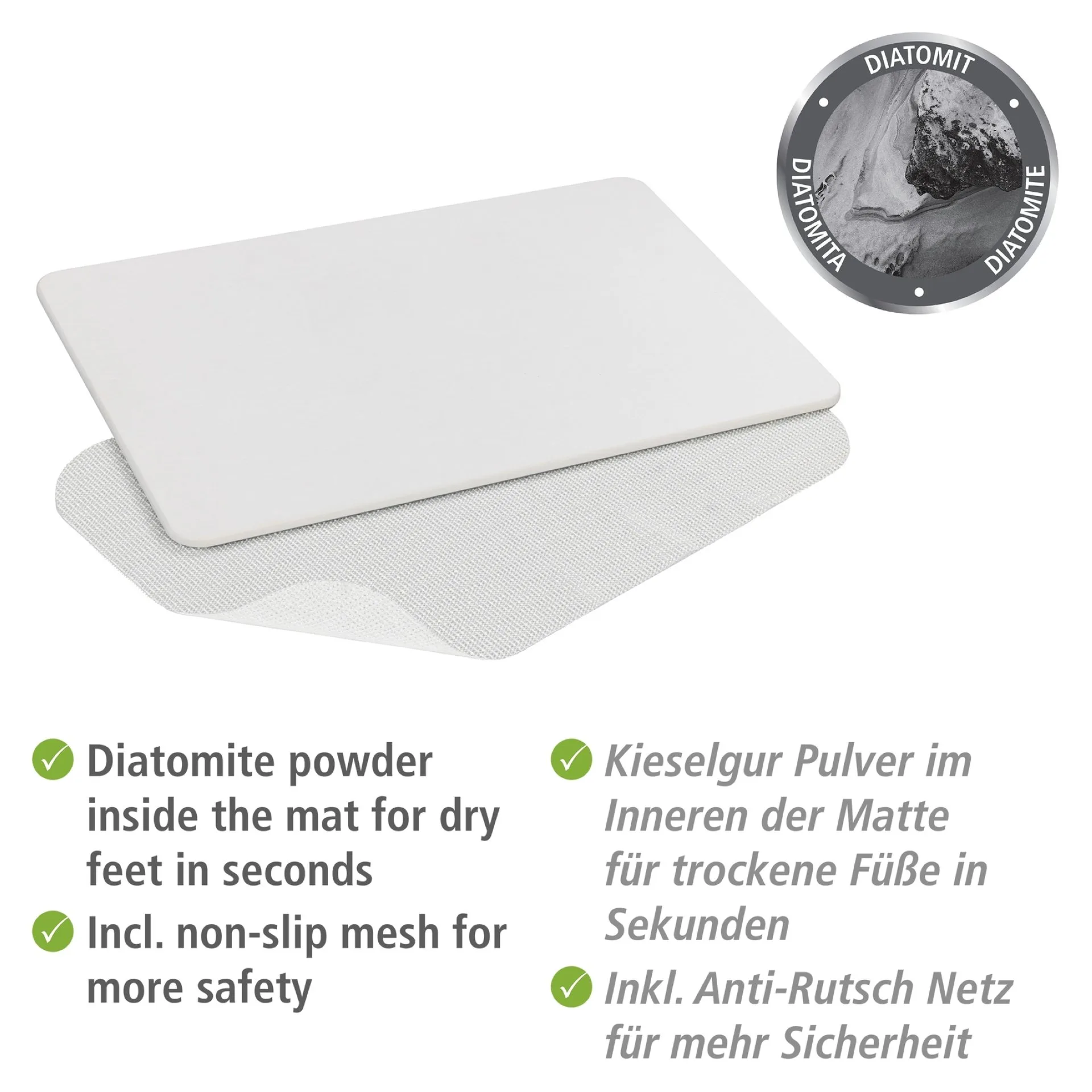 WENKO SIMI Badematte 60 x 39 cm, Weiß, aus natürlichem Diatomit