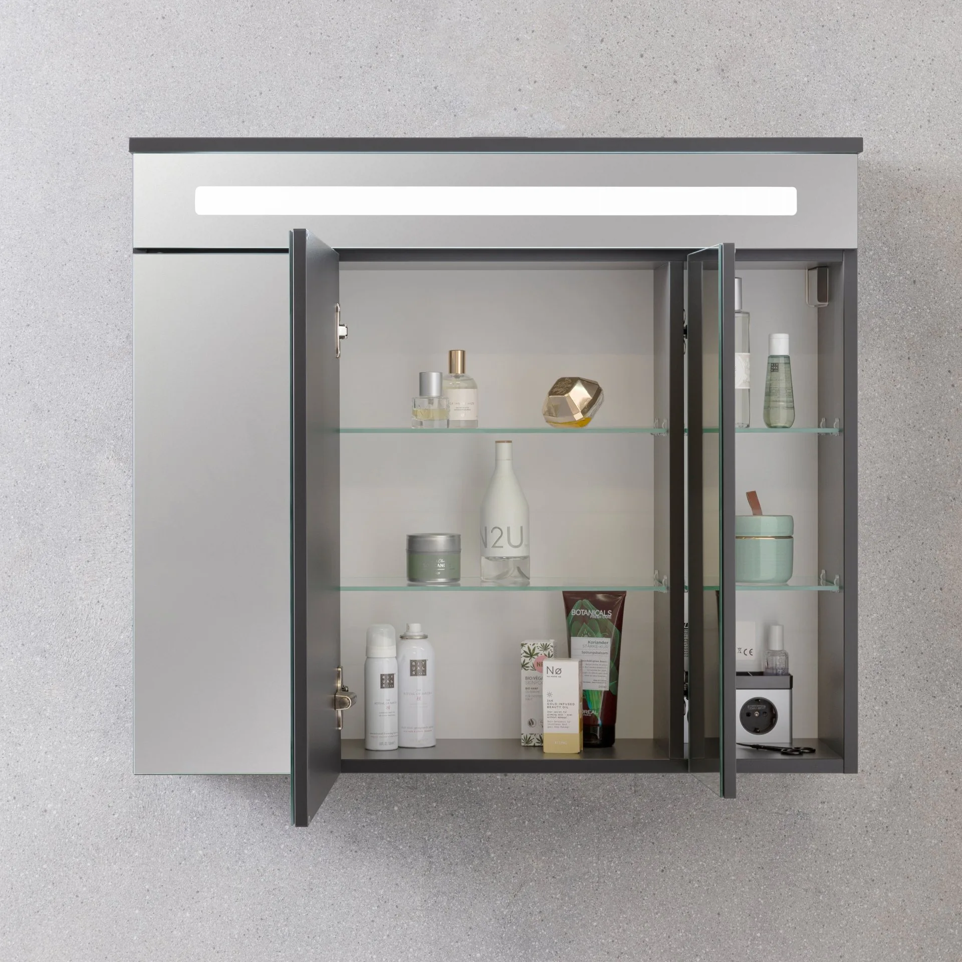 FACKELMANN KARA Waschtisch Set mit Spiegelschrank 80 cm breit, Anthrazit, Waschbecken Keramik Weiß, 1 Schublade
