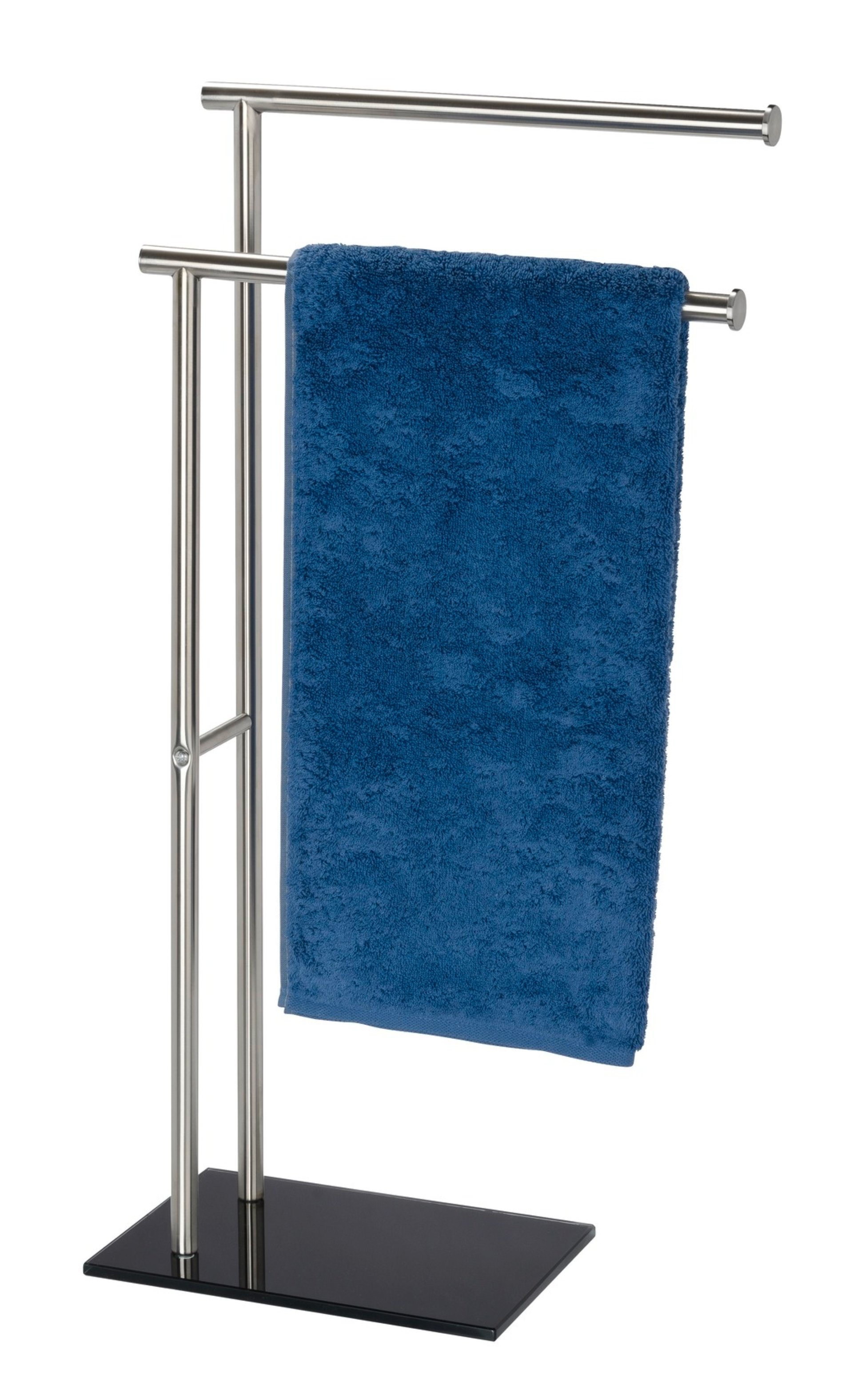WENKO LIMA Handtuchhalter, Chrom/Schwarz, mit 2 Armen, Edelstahl rostfrei, stehend