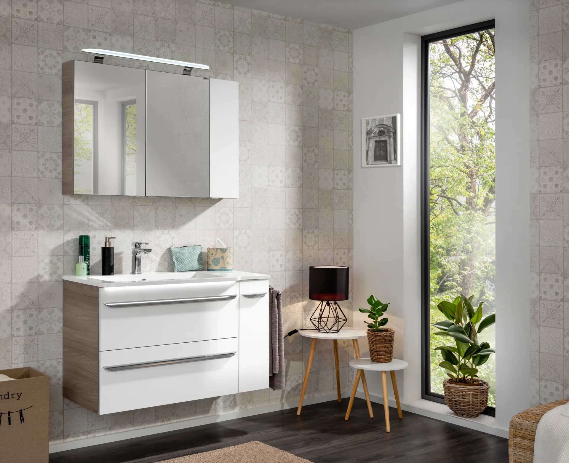 FACKELMANN LUXOR Hängeschrank 20 cm breit, Weiß/Braun hell, Türanschlag rechts