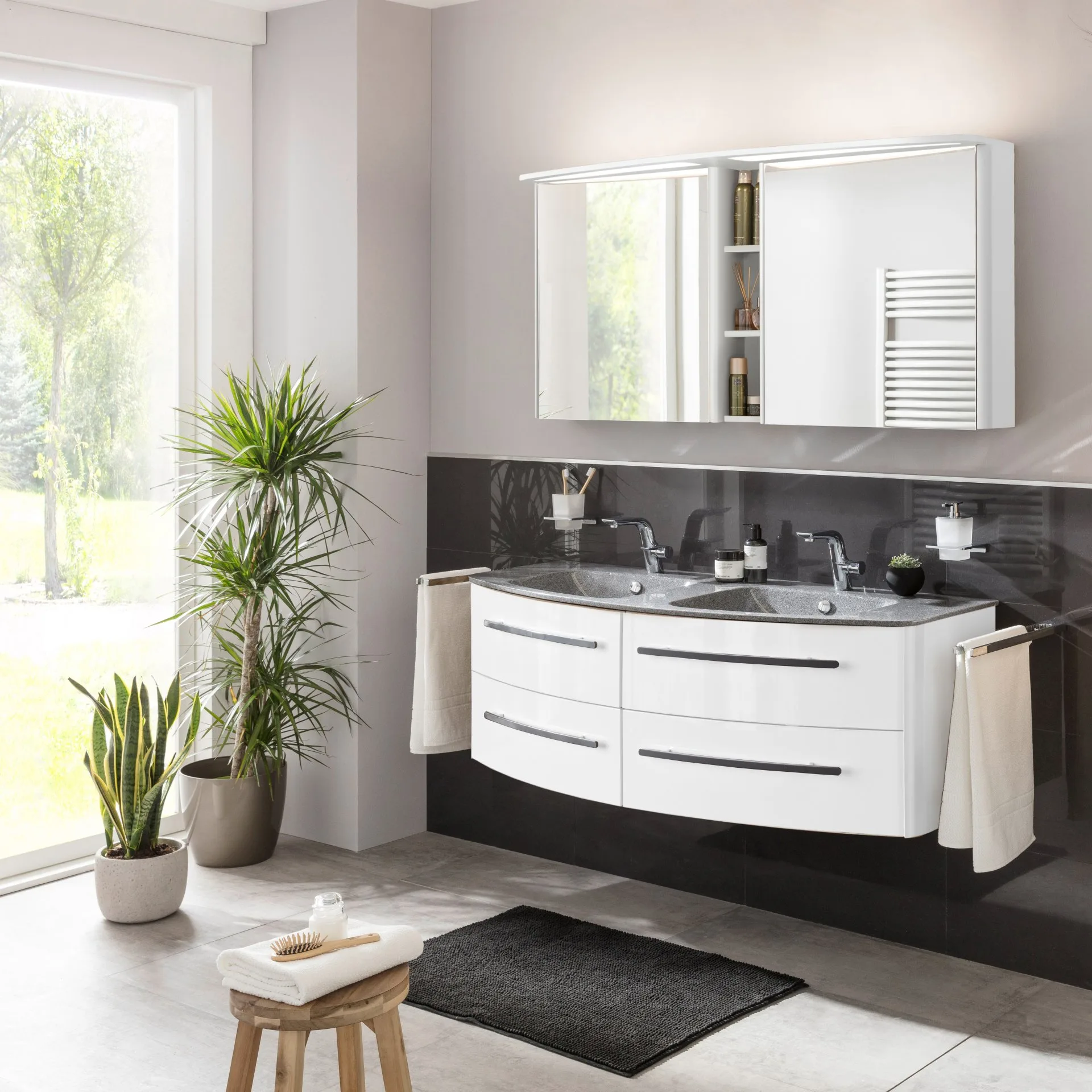 CLASSICO Doppel-Waschtisch Mineralguss grau-metallic, 139 cm