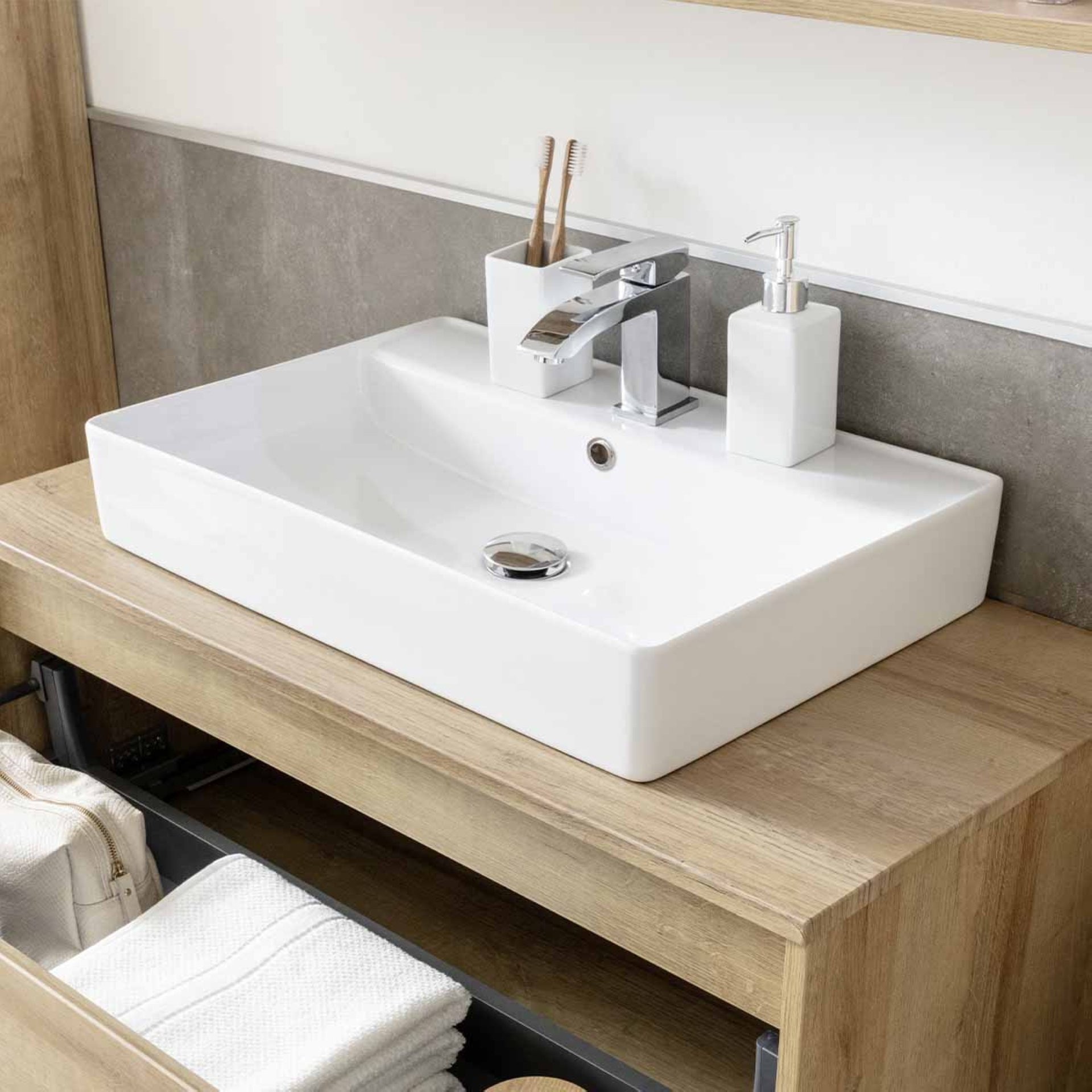 Fackelmann VAIDA Aufsatzbecken 61 cm breit, Keramik, Weiß