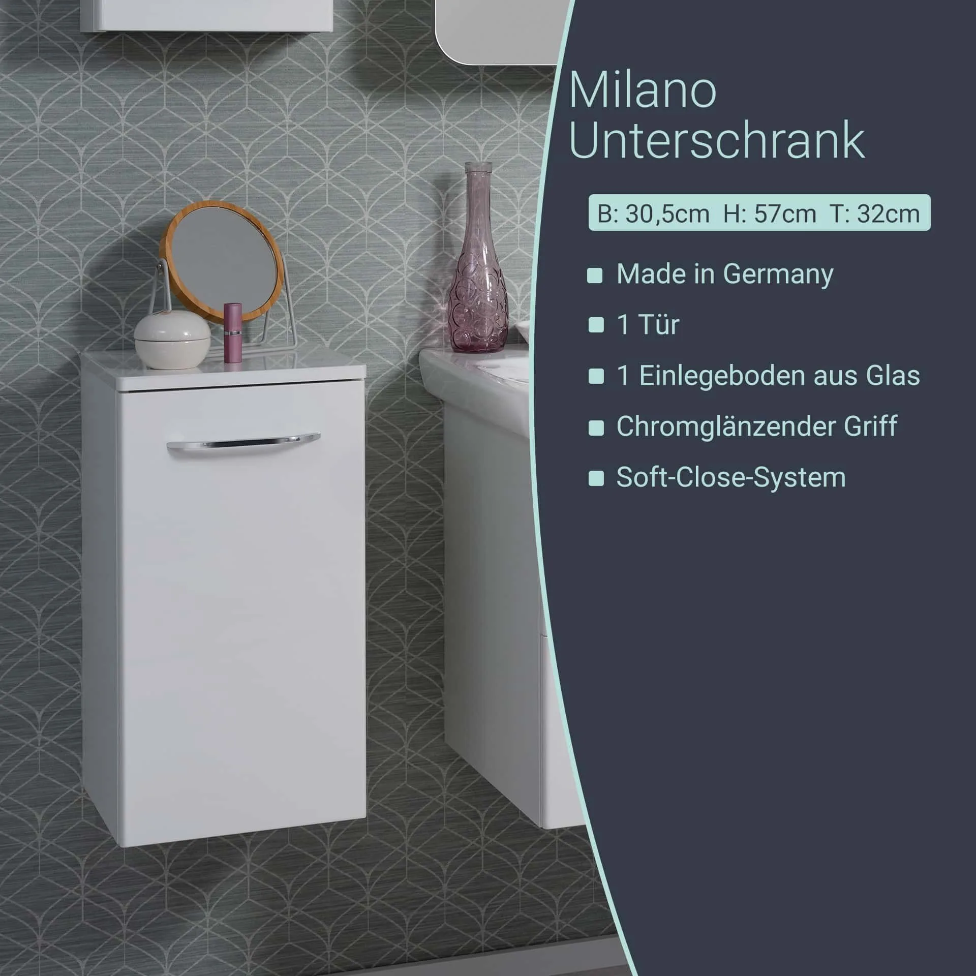FACKELMANN MILANO Unterschrank 30 cm breit, Weiß