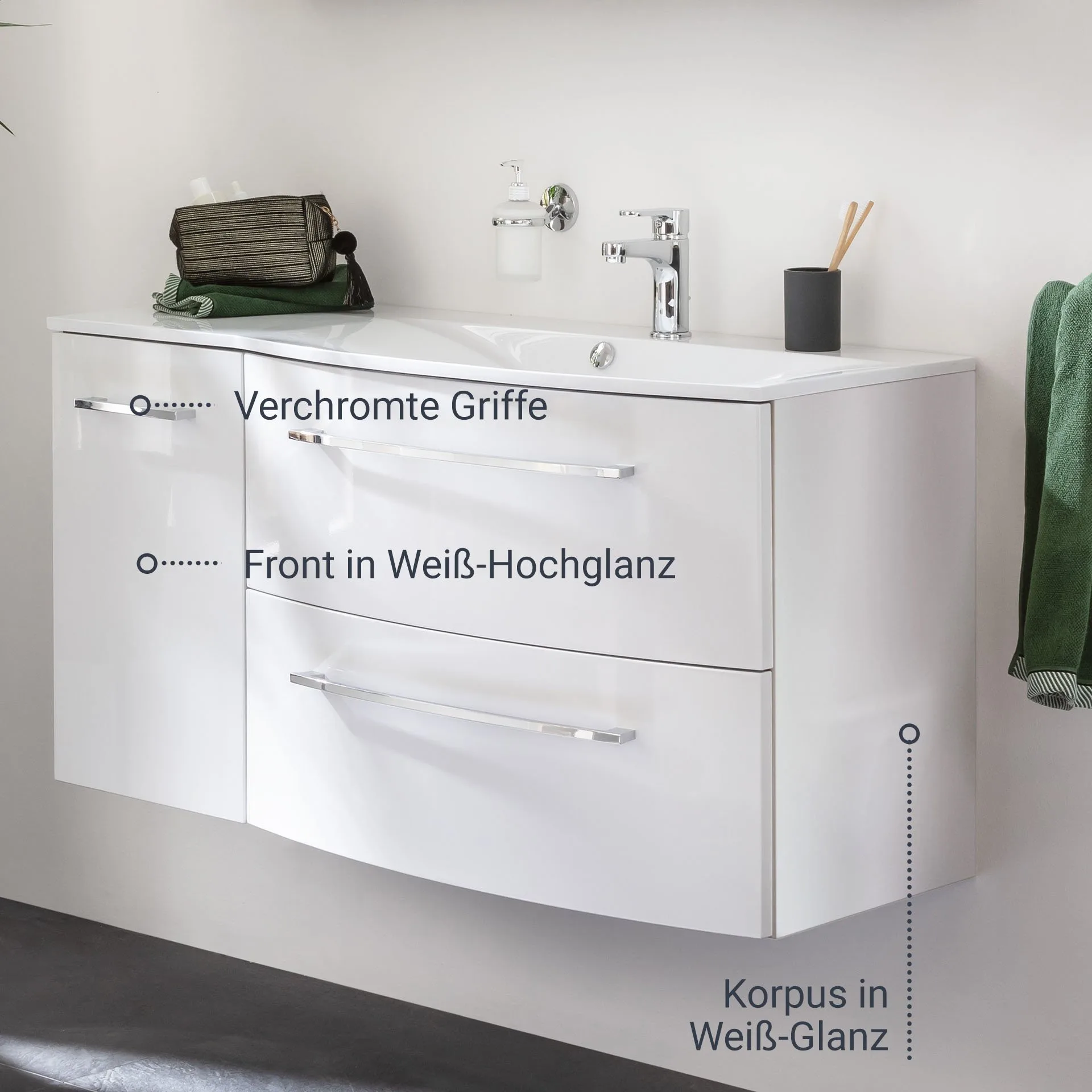 FACKELMANN VERONA Unterschrank 35 cm breit, Weiß Hochglanz, Türanschlag links