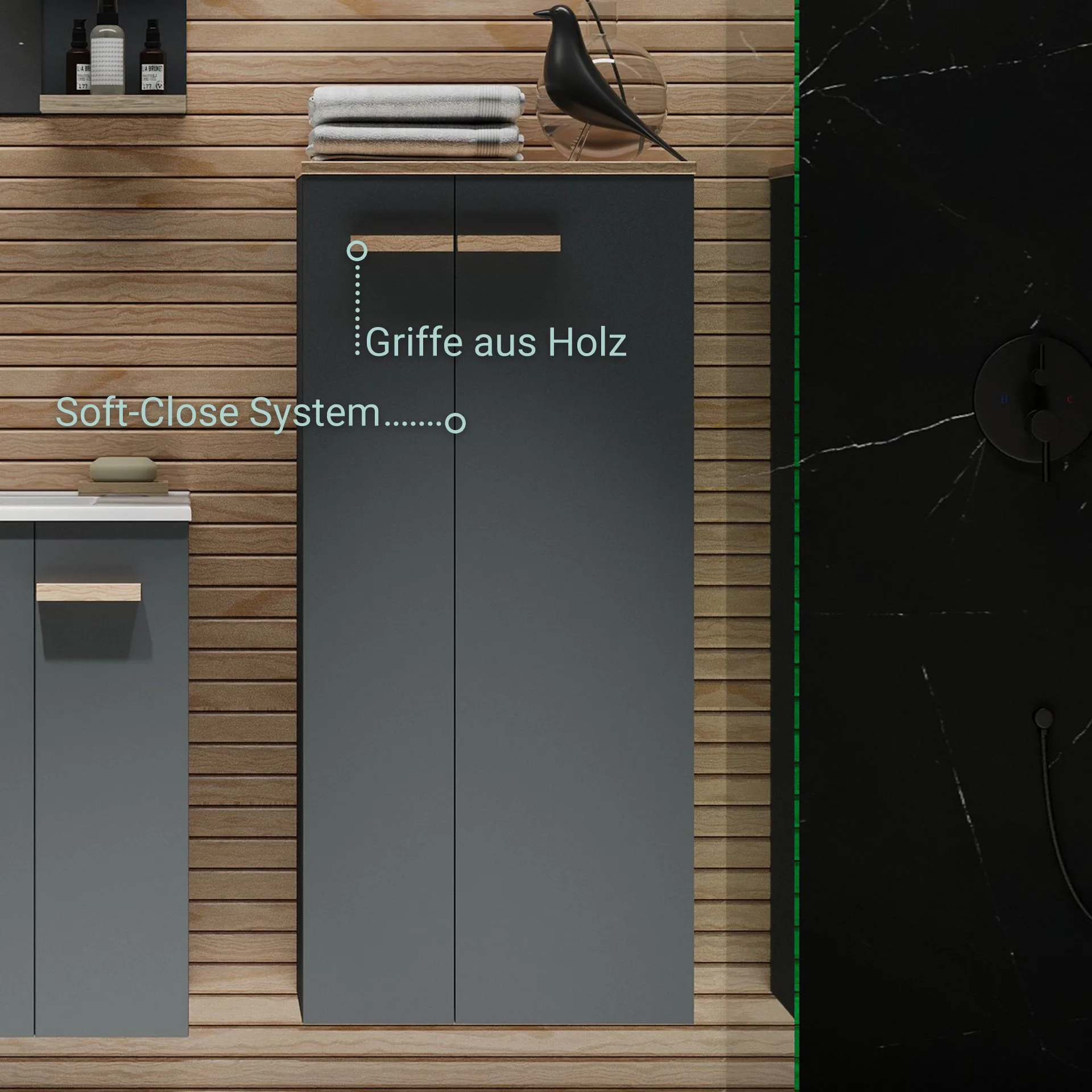 BADEDU HIERA Midischrank 50 cm breit, Anthrazit