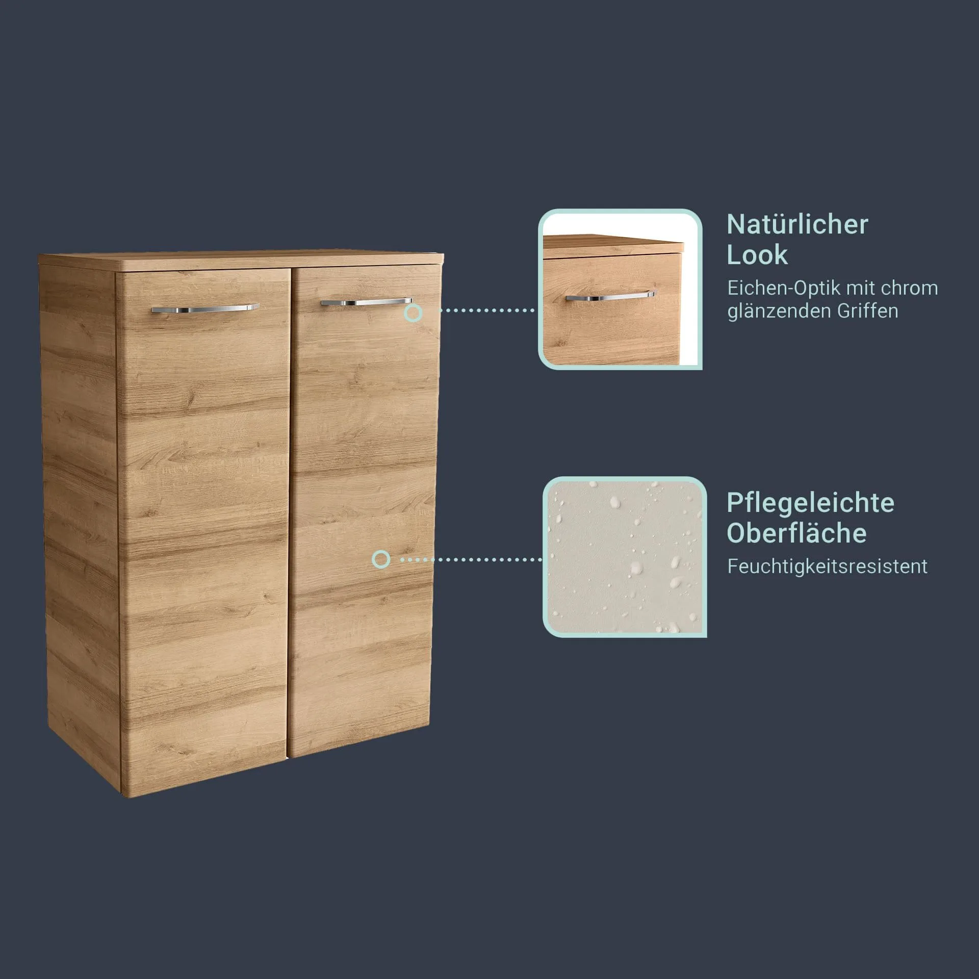 FACKELMANN MILANO Doppel Midischrank 60 cm breit, Braun hell