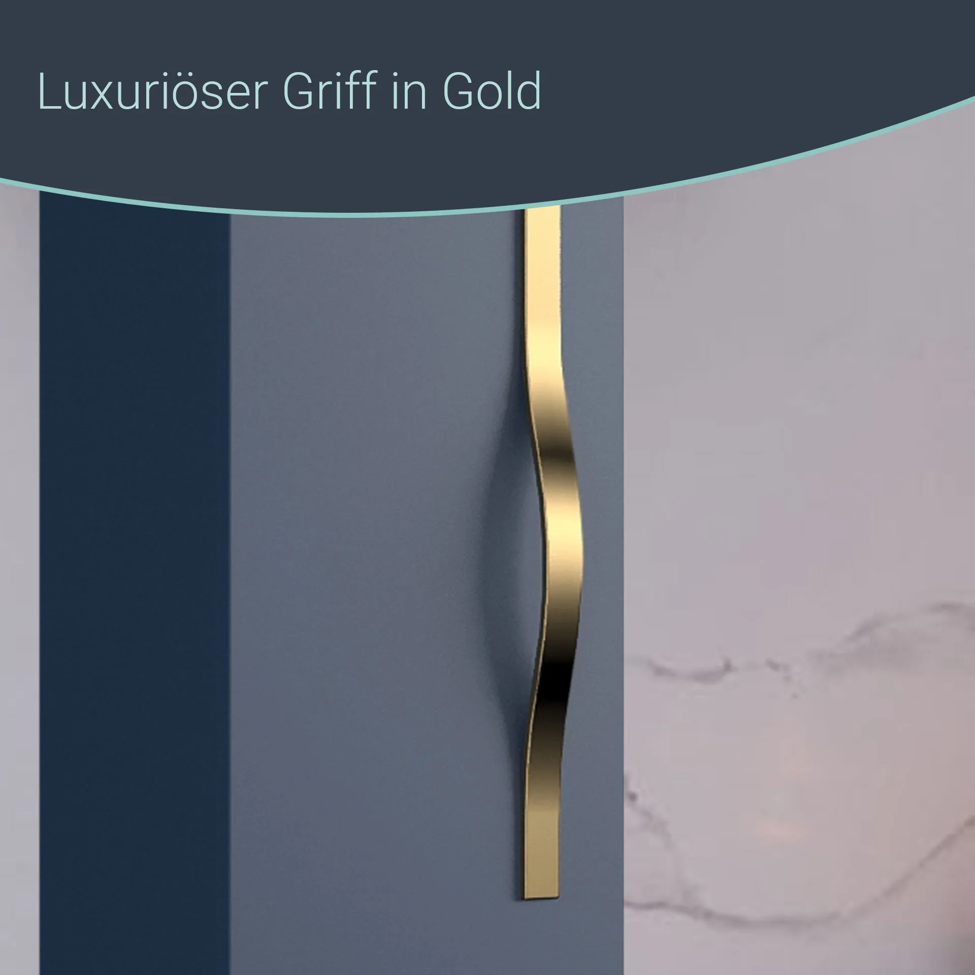 BADEDU FILS Hochschrank 33 cm breit, Blau, Griff Gold