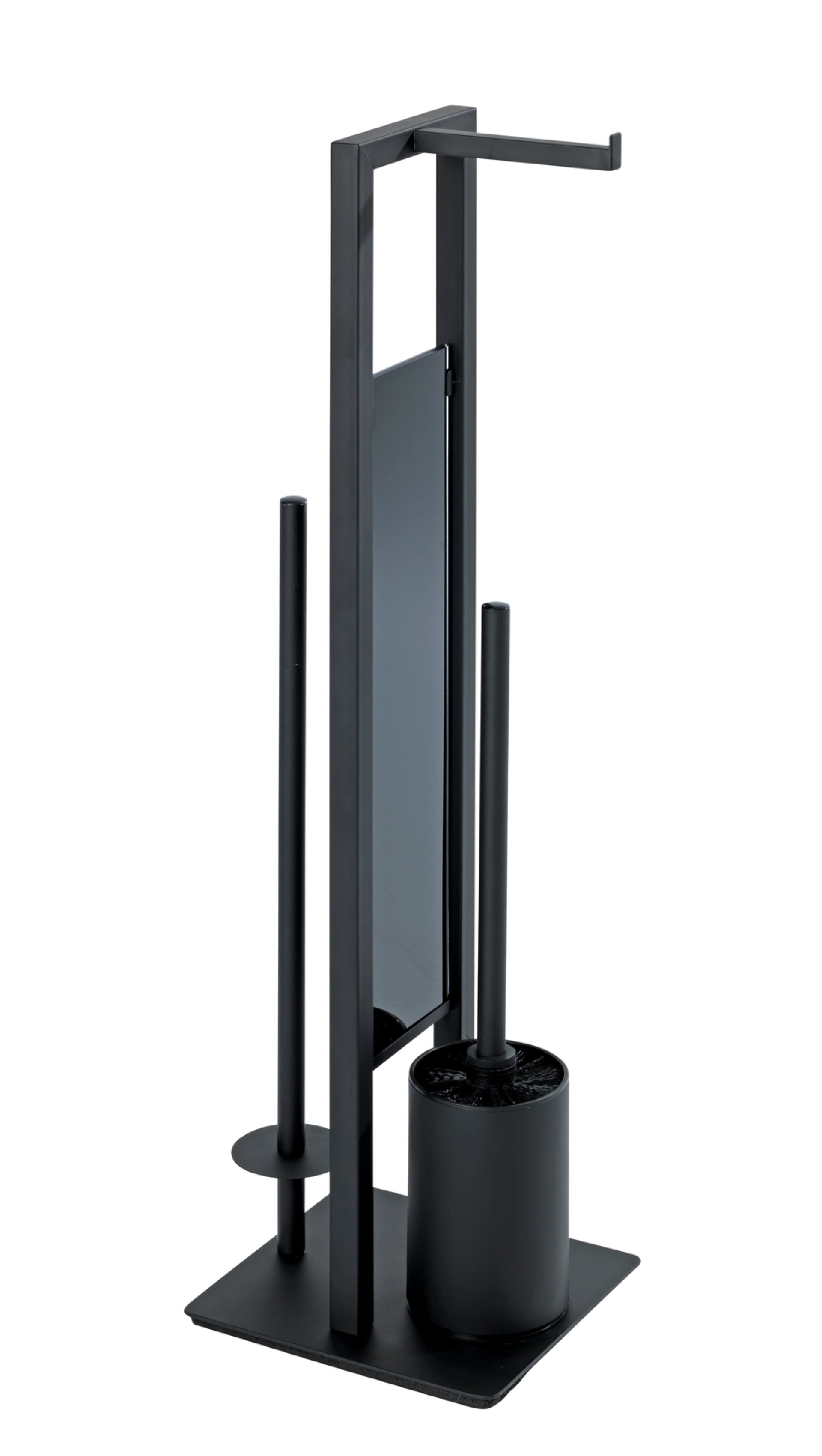 WENKO RIVALTA WC-Garnitur, Schwarz matt, mit Toilettenpapierhalter und Bevorrater, stehend