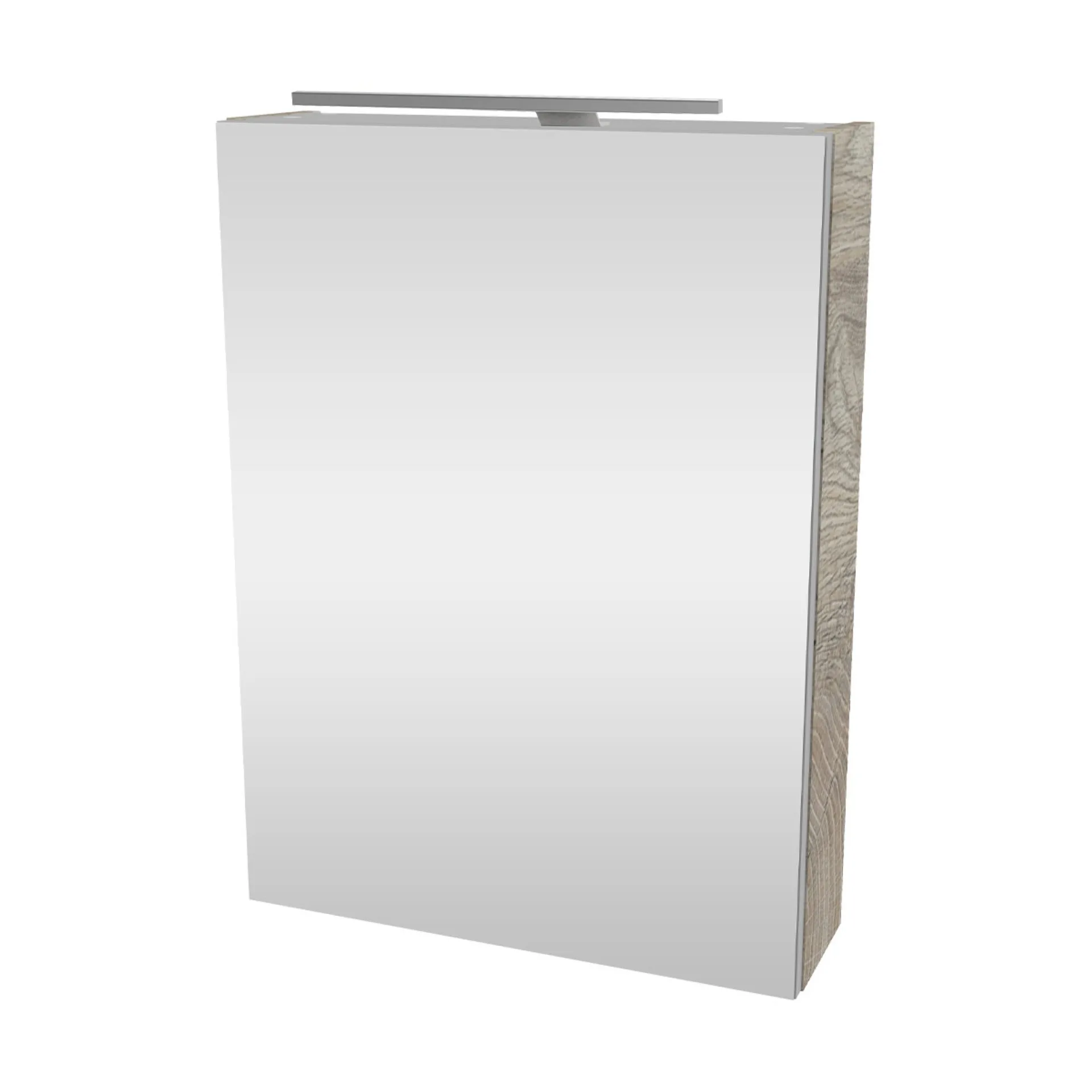 FACKELMANN SBC STANFORD Gäste WC Spiegelschrank 50 cm breit, Braun hell, Türanschlag links + Aufsatzleuchte